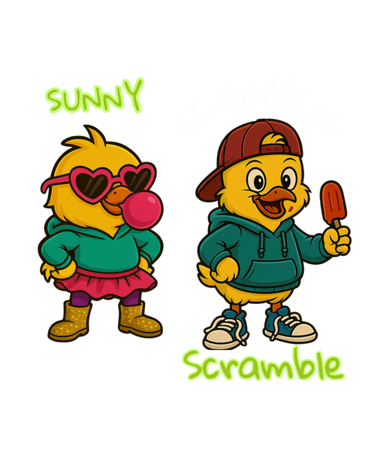 Meet Sunny & Scramble! The Lil' Cluckers of Our New Kid's Line!