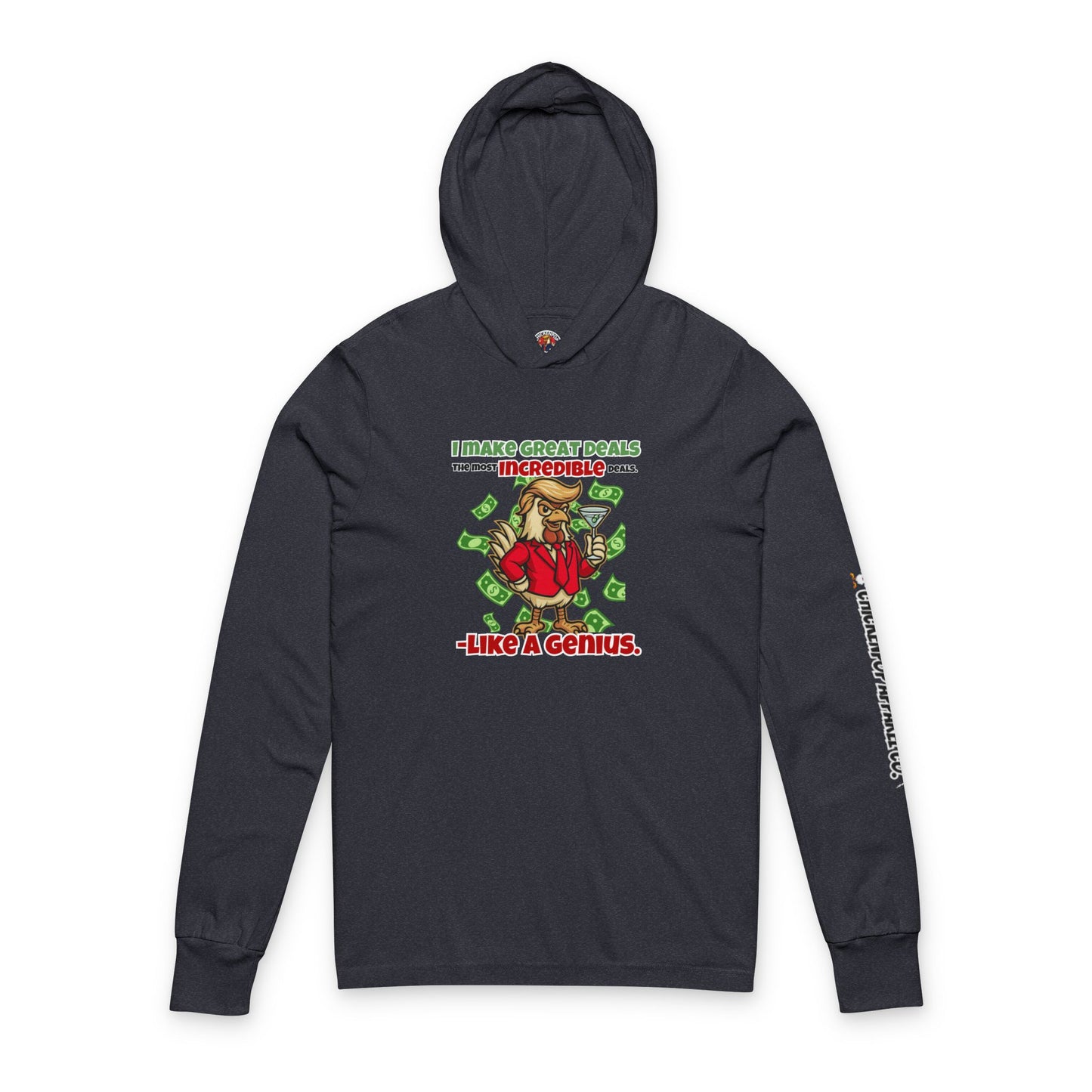 Like a Genius Hooded Long Sleeve Tee – Funny Political Rooster Hoodie Shirt | ChickenPop Apparel Co.