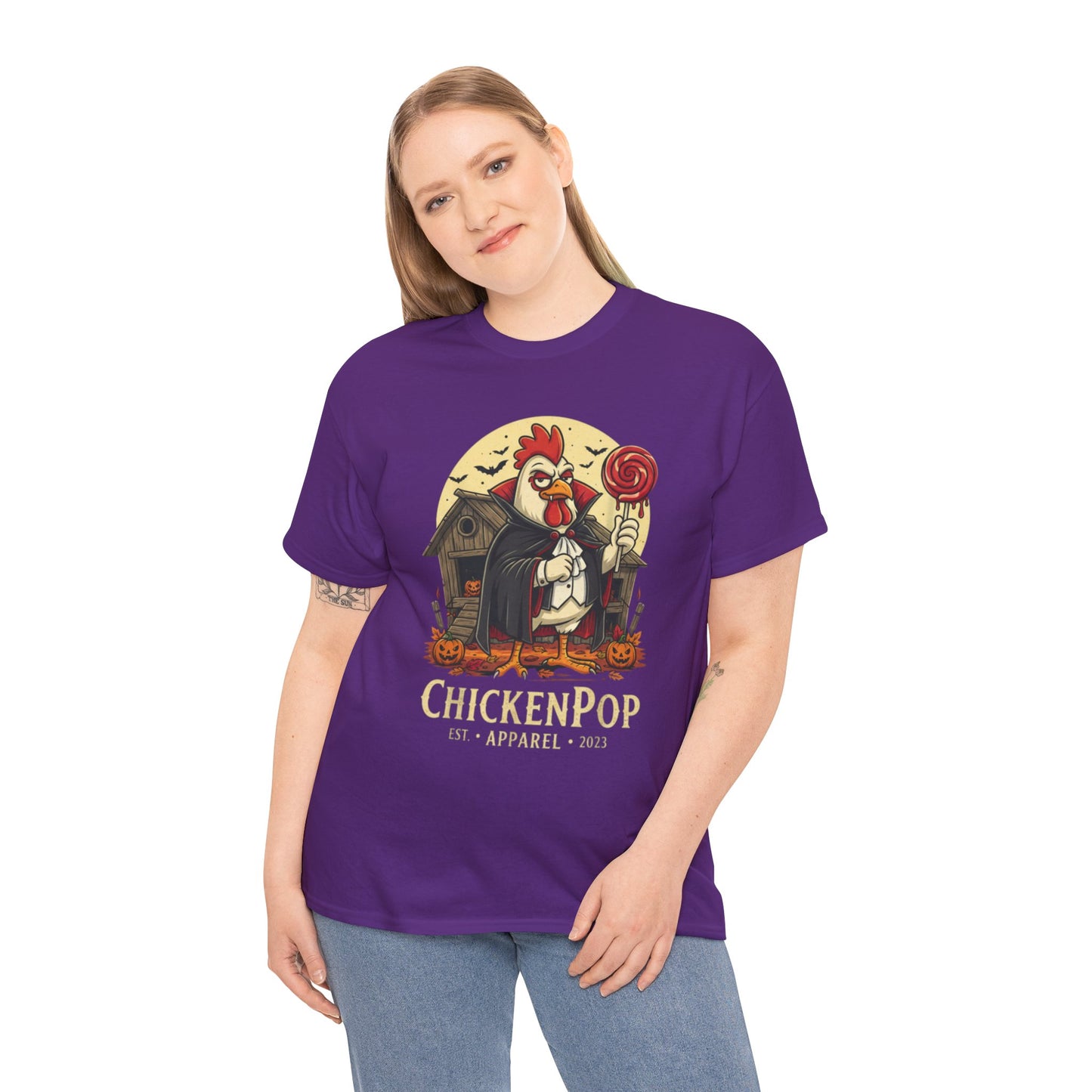 ChickenPop Sucker For a Pop Vampire Rooster Halloween T-Shirt – Funny Spooky Graphic Tee for Fall & Costume Season
