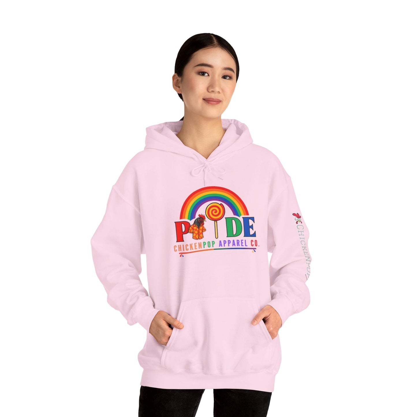 Pride Month Hoodie – ChickenPop Apparel | Rainbow Logo with Coop Daddy – Unisex LGBTQ+ Sweatshirt