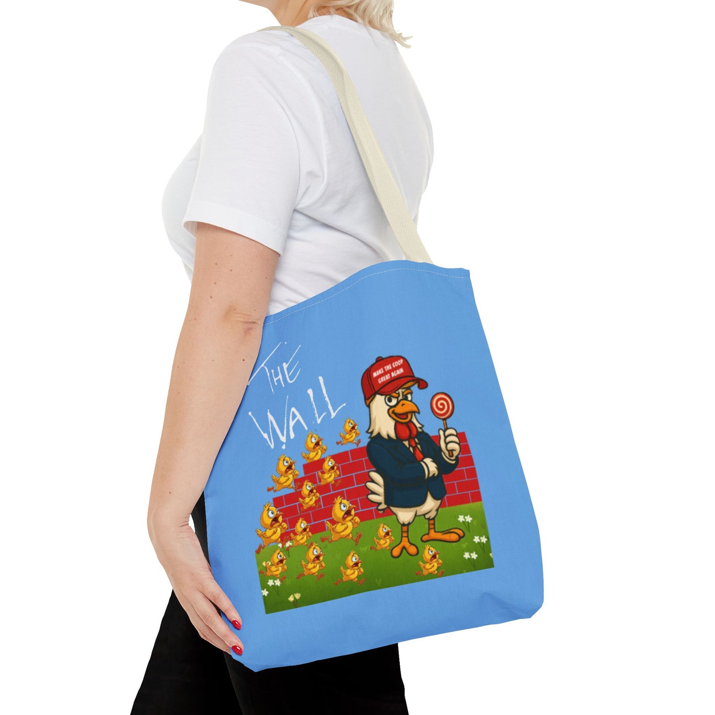 Another Chick Thru The Wall Tote Bag – Funny Political Chicken Graphic | Durable Eco-Friendly Canvas Shopper for Everyday Use