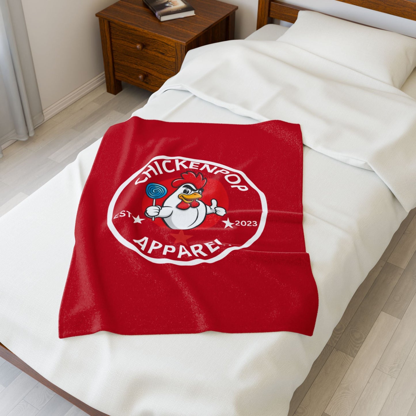 ChickenPop Original Logo Velveteen Plush Blanket Red