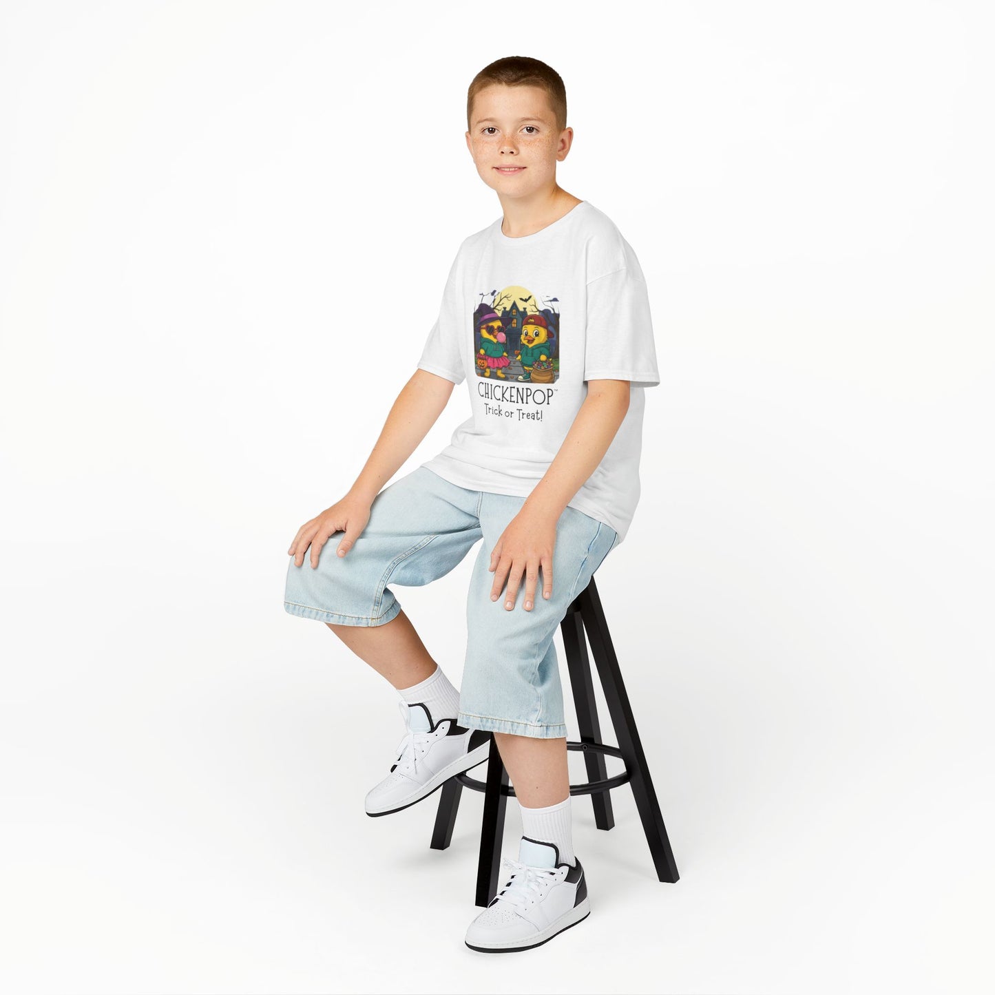 Trick or Treat Kids Halloween Tee | ChickenPop Lil’ Cluckers Sunny & Scramble Halloween Shirt