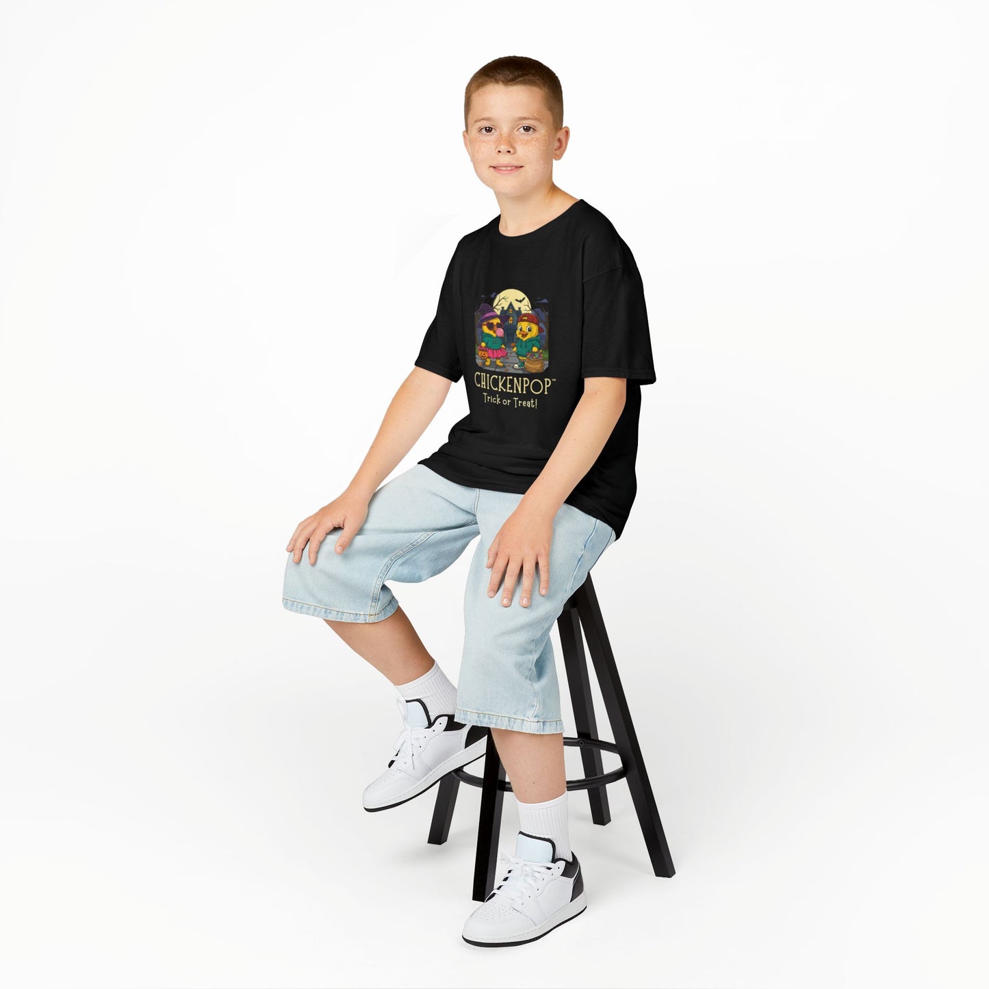 Trick or Treat Kids Halloween Tee | ChickenPop Lil’ Cluckers Sunny & Scramble Halloween Shirt