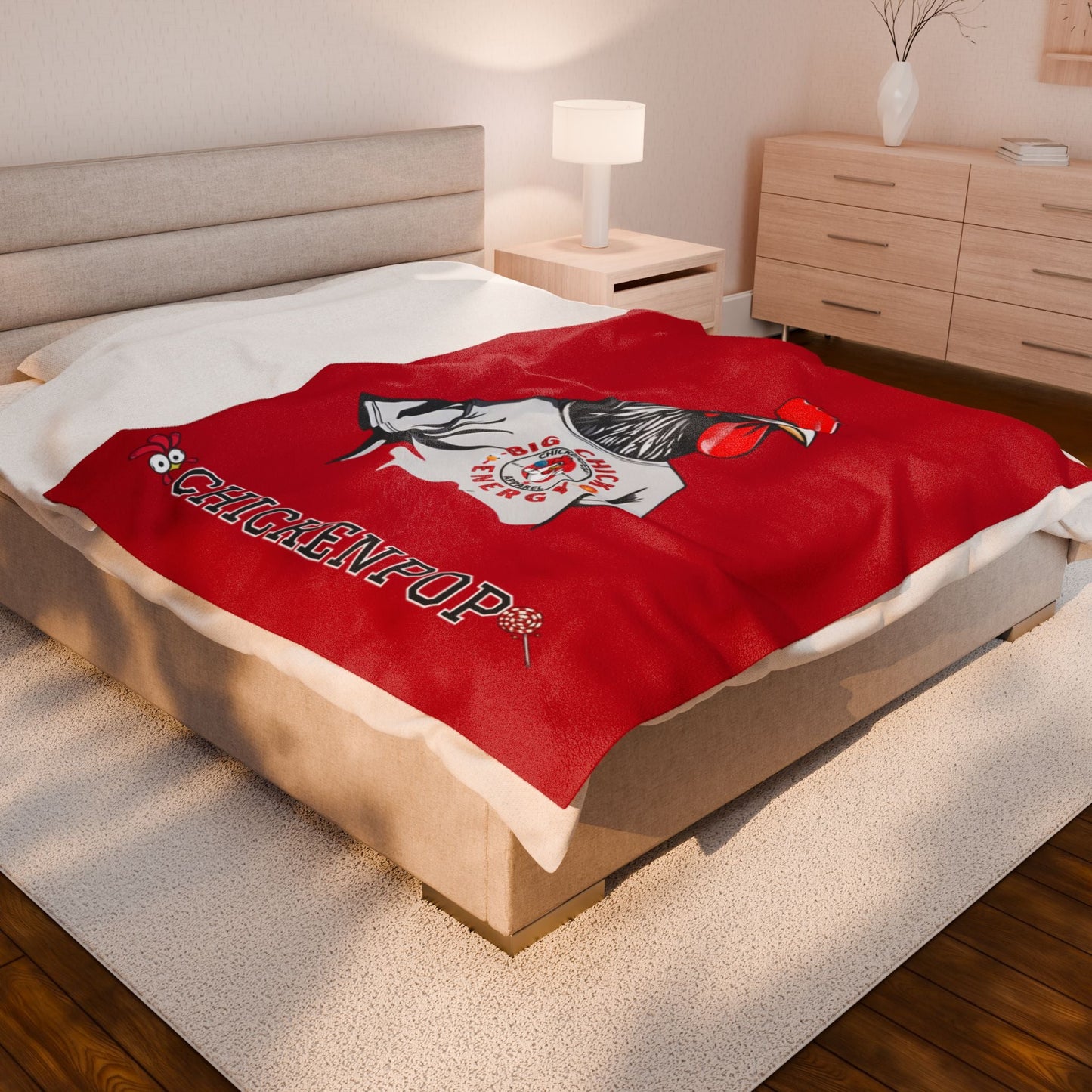Giant Rooster Velveteen Plush Blanket Red