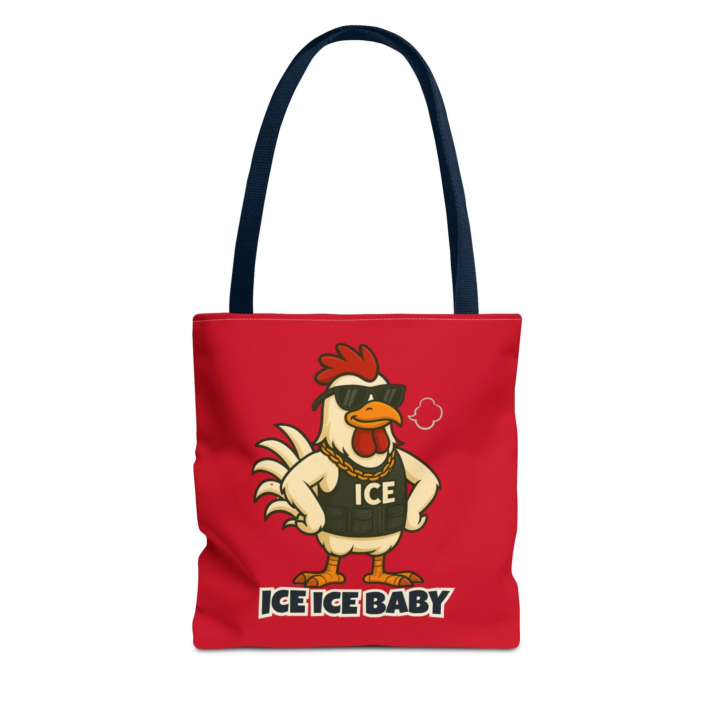 Ice Ice Baby Chicken Tote Bag – Funny Coop Daddy Design, Bold Red Reusable Shopping Bag