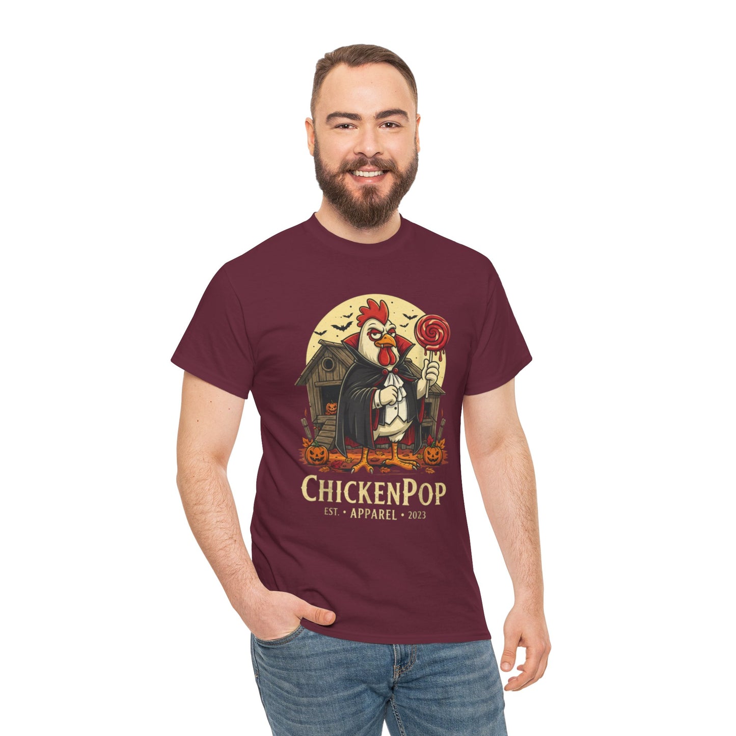 ChickenPop Sucker For a Pop Vampire Rooster Halloween T-Shirt – Funny Spooky Graphic Tee for Fall & Costume Season