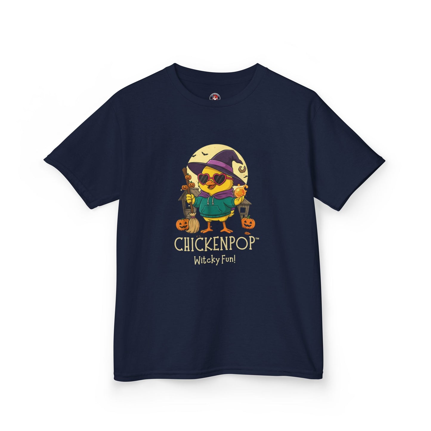 Sunny the Witchy Chick Kid’s Halloween Tee | ChickenPop Lil’ Cluckers Wicktastic Fun Shirt