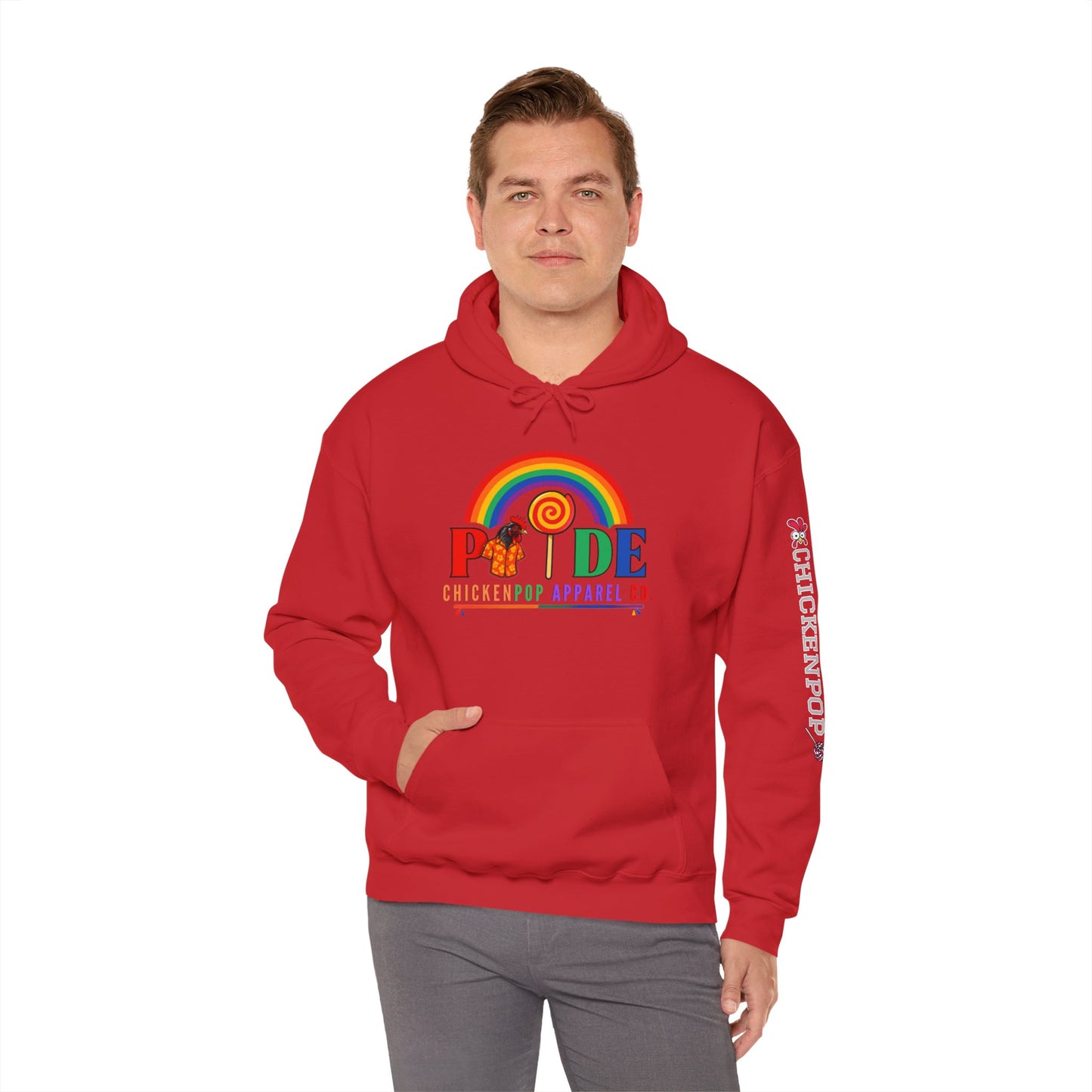 Pride Month Hoodie – ChickenPop Apparel | Rainbow Logo with Coop Daddy – Unisex LGBTQ+ Sweatshirt