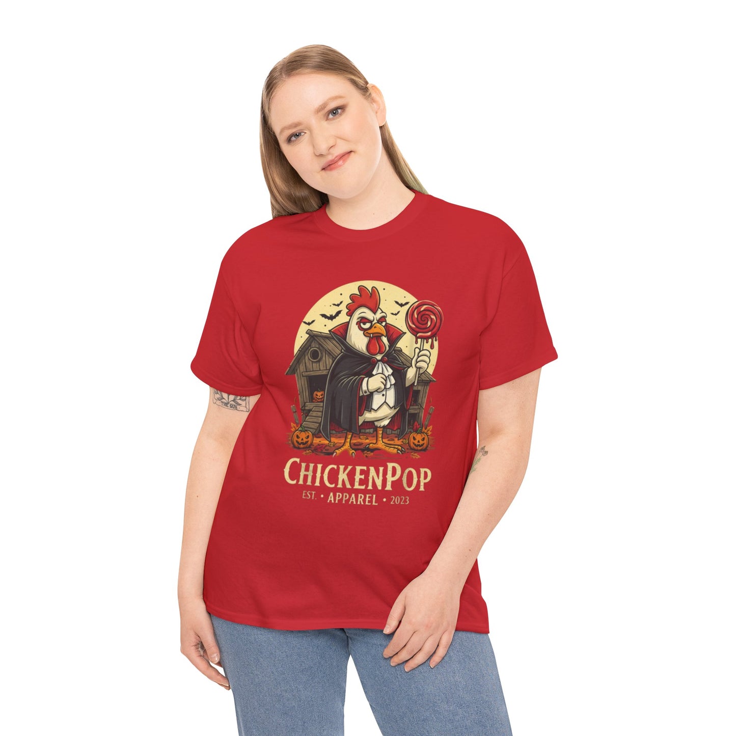 ChickenPop Sucker For a Pop Vampire Rooster Halloween T-Shirt – Funny Spooky Graphic Tee for Fall & Costume Season