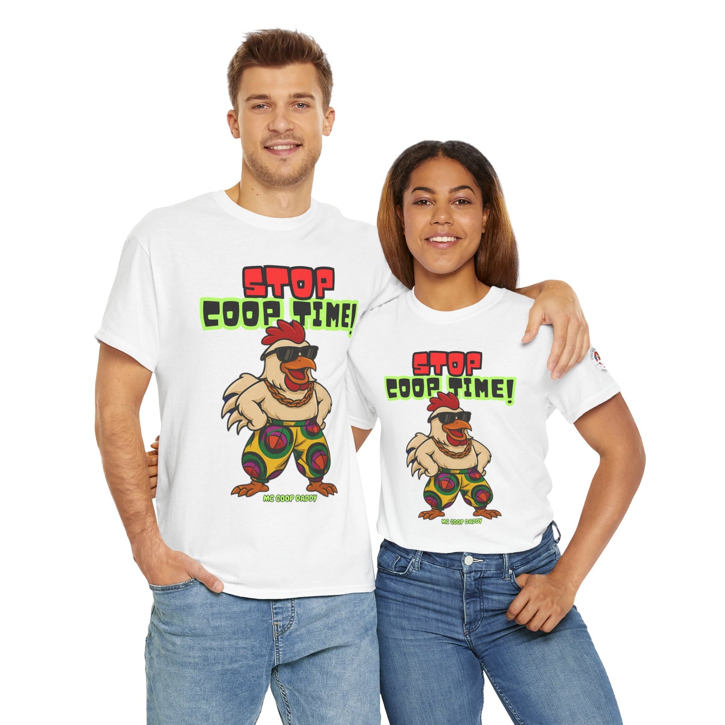 Stop COOP TIME! Funny Chicken T-Shirt – MC Coop Daddy 90s Hip Hop Parody Tee | Unisex Heavy Cotton | ChickenPop Apparel