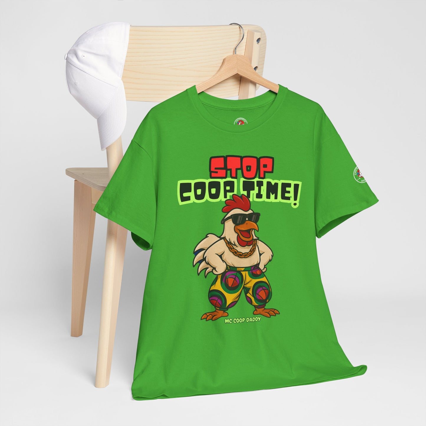 Stop COOP TIME! Funny Chicken T-Shirt – MC Coop Daddy 90s Hip Hop Parody Tee | Unisex Heavy Cotton | ChickenPop Apparel