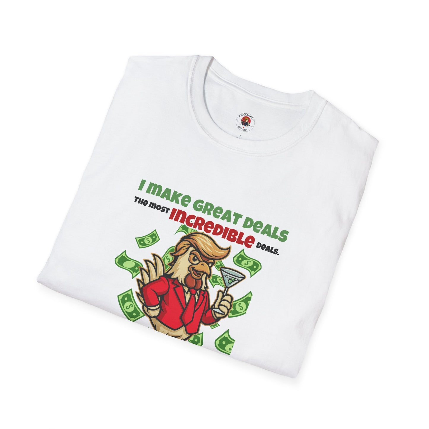 Cock-a-Doodle-Don “Like a Genius” Money Deal Rooster Tee – Funny Political Satire Shirt | ChickenPop Apparel Co.
