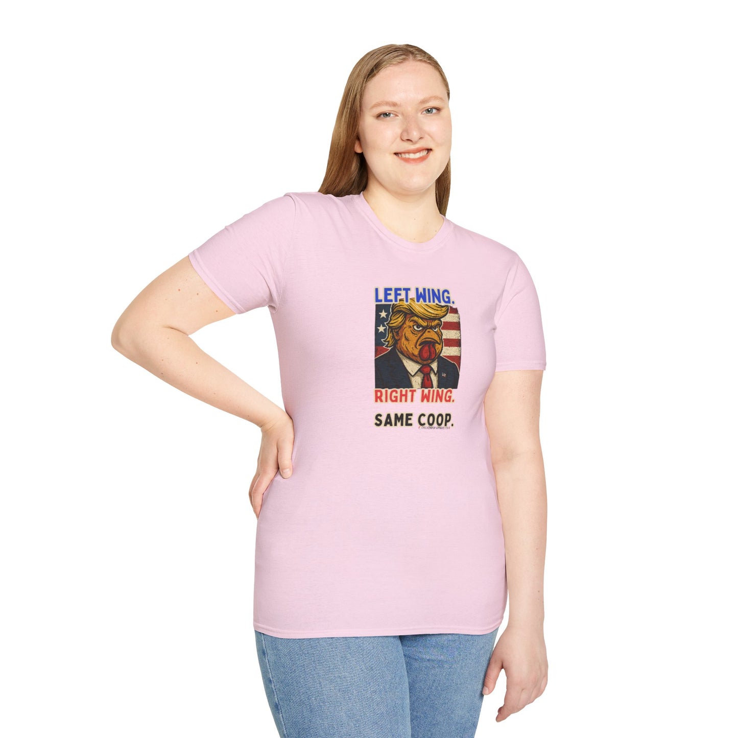 Cock-a-Doodle-Don "Left Wing. Right Wing. Same Coop." Political Satire Tee – Unisex Graphic T-Shirt