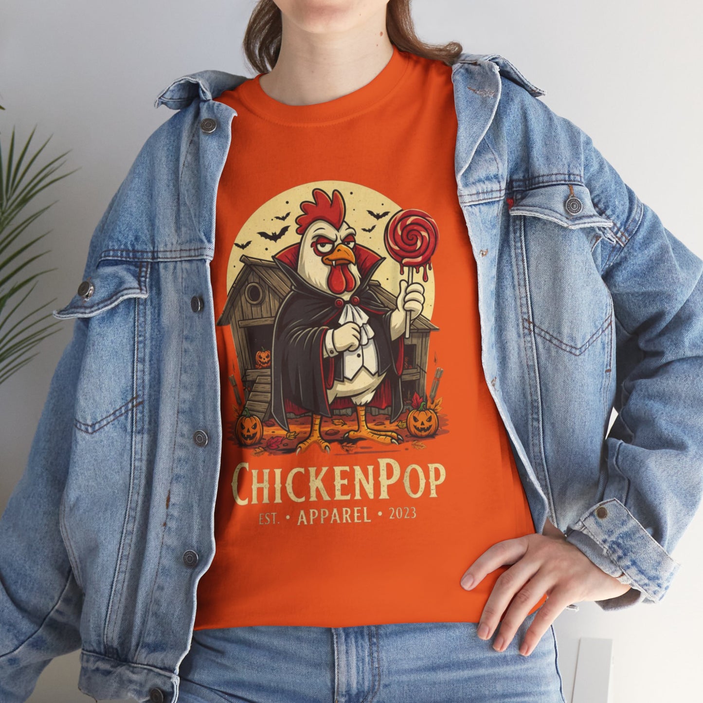ChickenPop Sucker For a Pop Vampire Rooster Halloween T-Shirt – Funny Spooky Graphic Tee for Fall & Costume Season