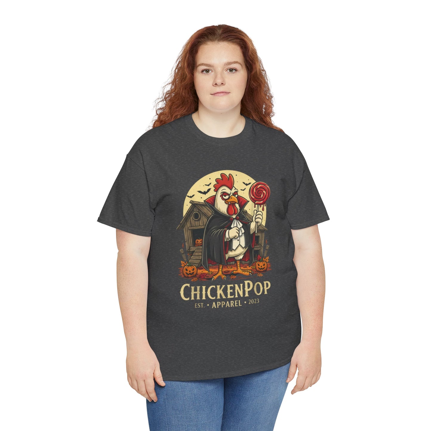 ChickenPop Sucker For a Pop Vampire Rooster Halloween T-Shirt – Funny Spooky Graphic Tee for Fall & Costume Season