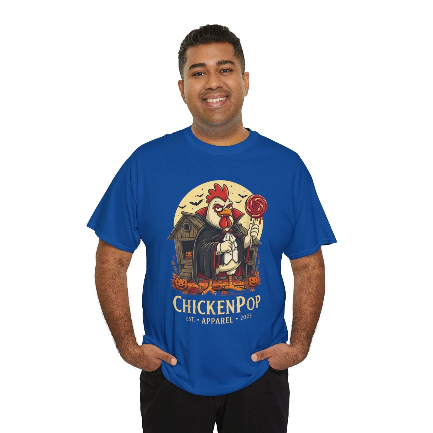 ChickenPop Sucker For a Pop Vampire Rooster Halloween T-Shirt – Funny Spooky Graphic Tee for Fall & Costume Season