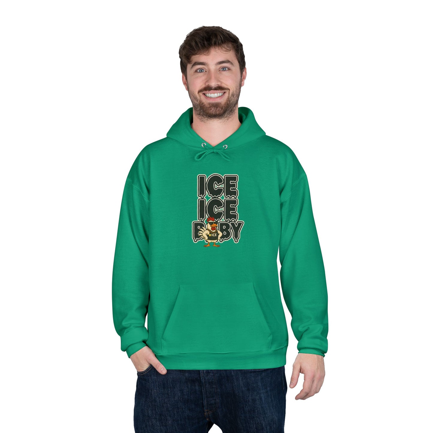 ICE ICE BABY Funny Chicken Hoodie – Retro Hip-Hop Pullover for Music Fans, Students & Cold-Weather Comedians