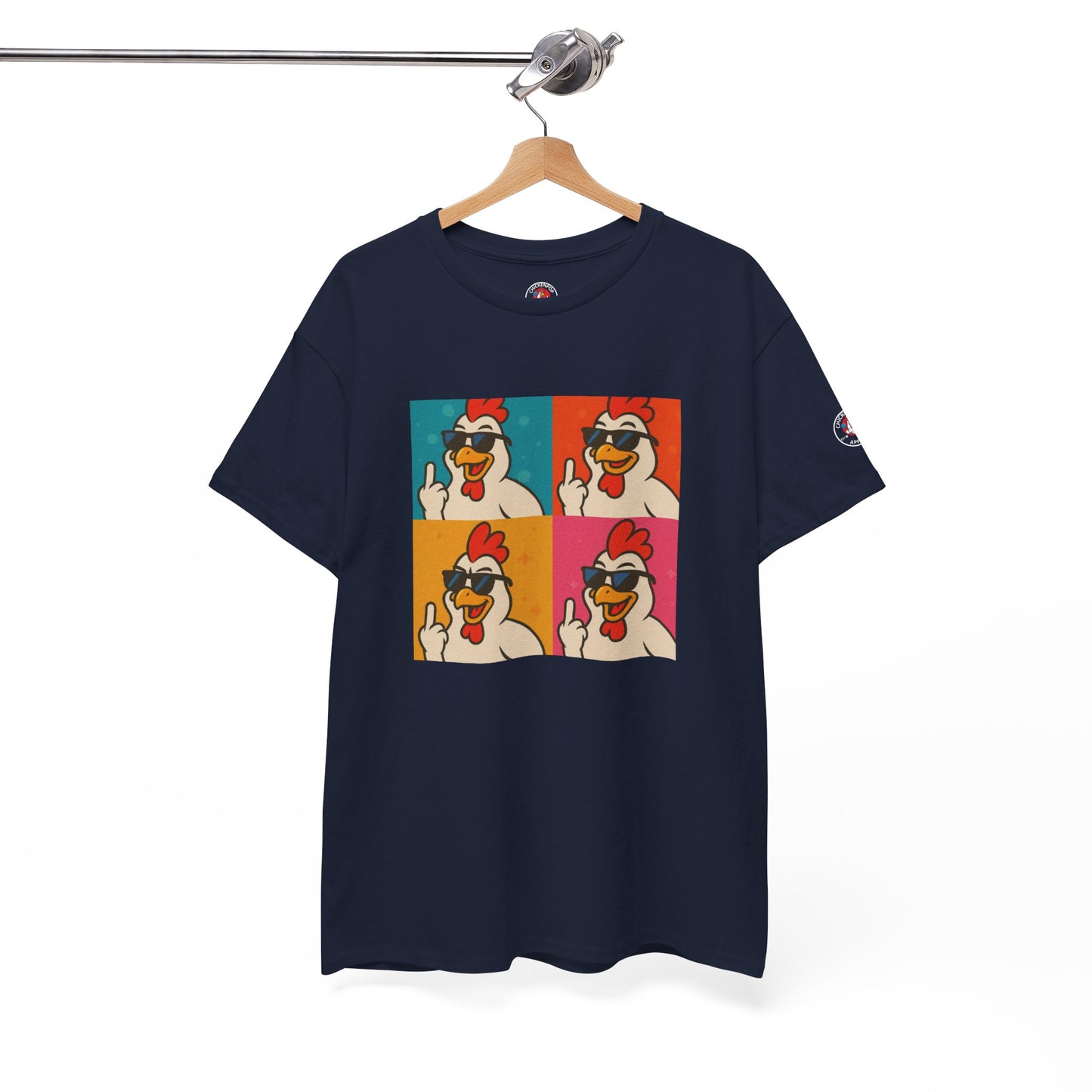 Warhol Pop Art Chicken T-Shirt – Funny Coop Daddy Middle Finger Tee for Bold Style