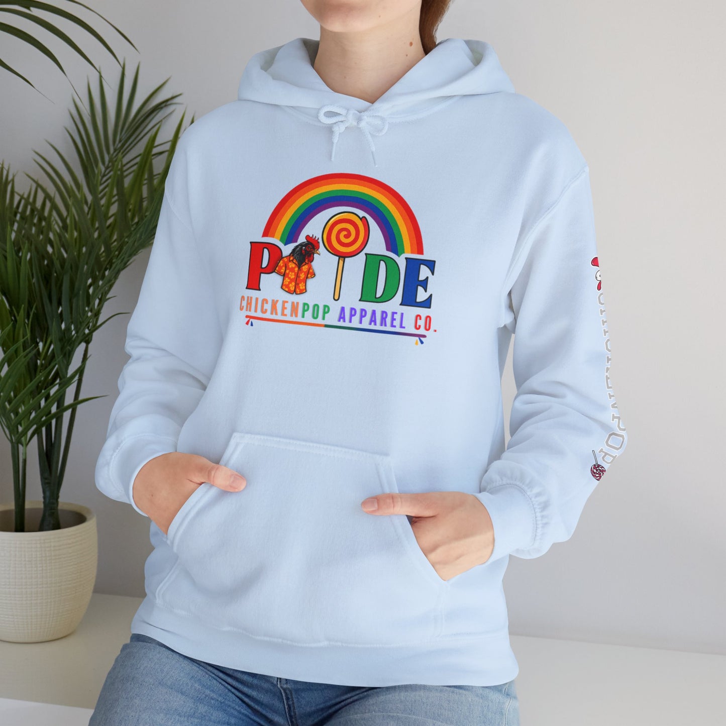 Pride Month Hoodie – ChickenPop Apparel | Rainbow Logo with Coop Daddy – Unisex LGBTQ+ Sweatshirt