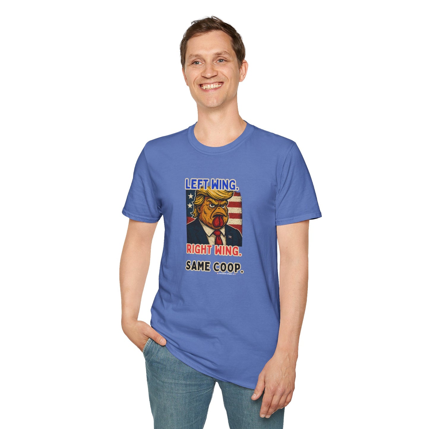 Cock-a-Doodle-Don "Left Wing. Right Wing. Same Coop." Political Satire Tee – Unisex Graphic T-Shirt
