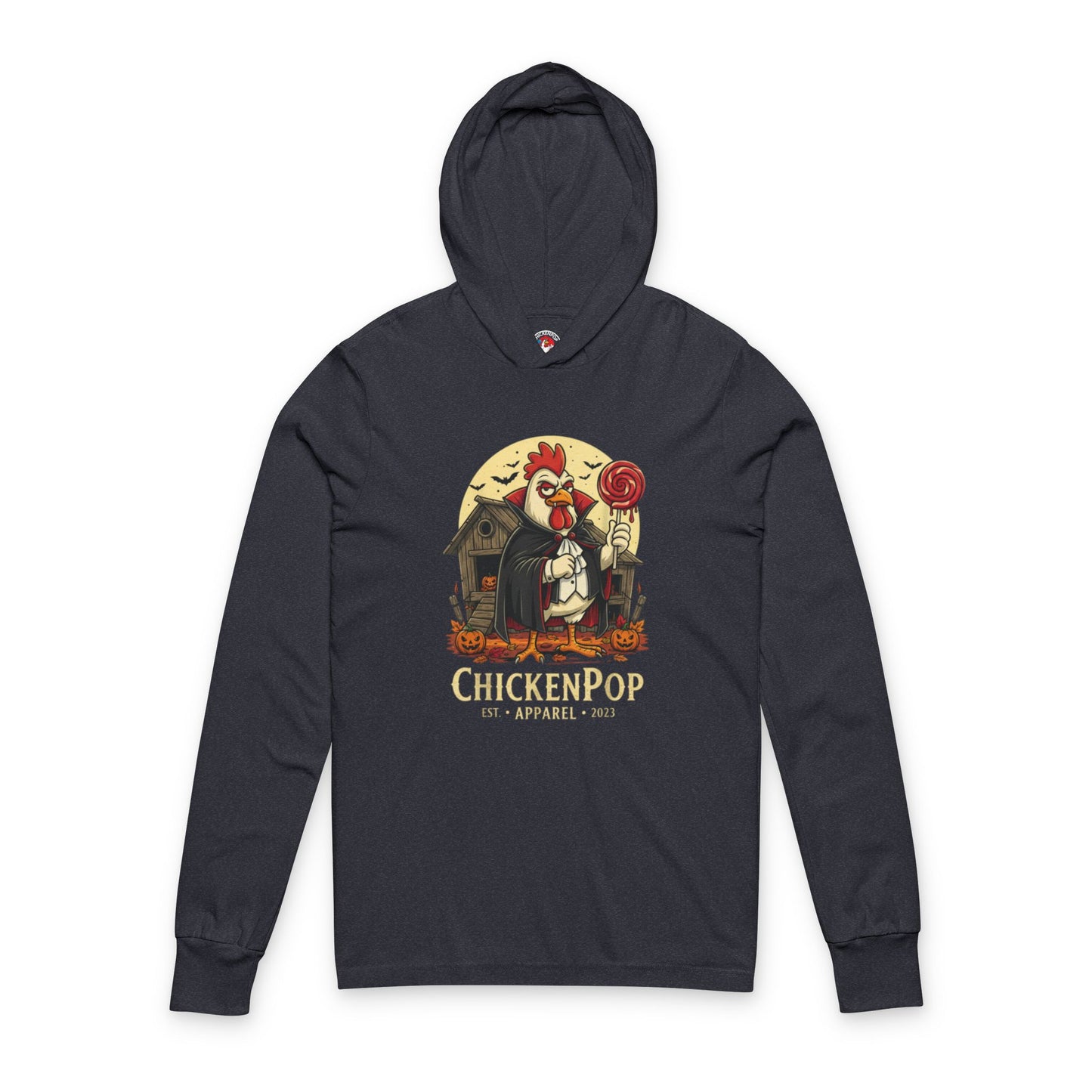 ChickenPop Vampire Rooster Halloween T-Shirt – Funny Spooky Graphic Long Sleeve Hooded, Tee for Fall & Costume Season UNISEX