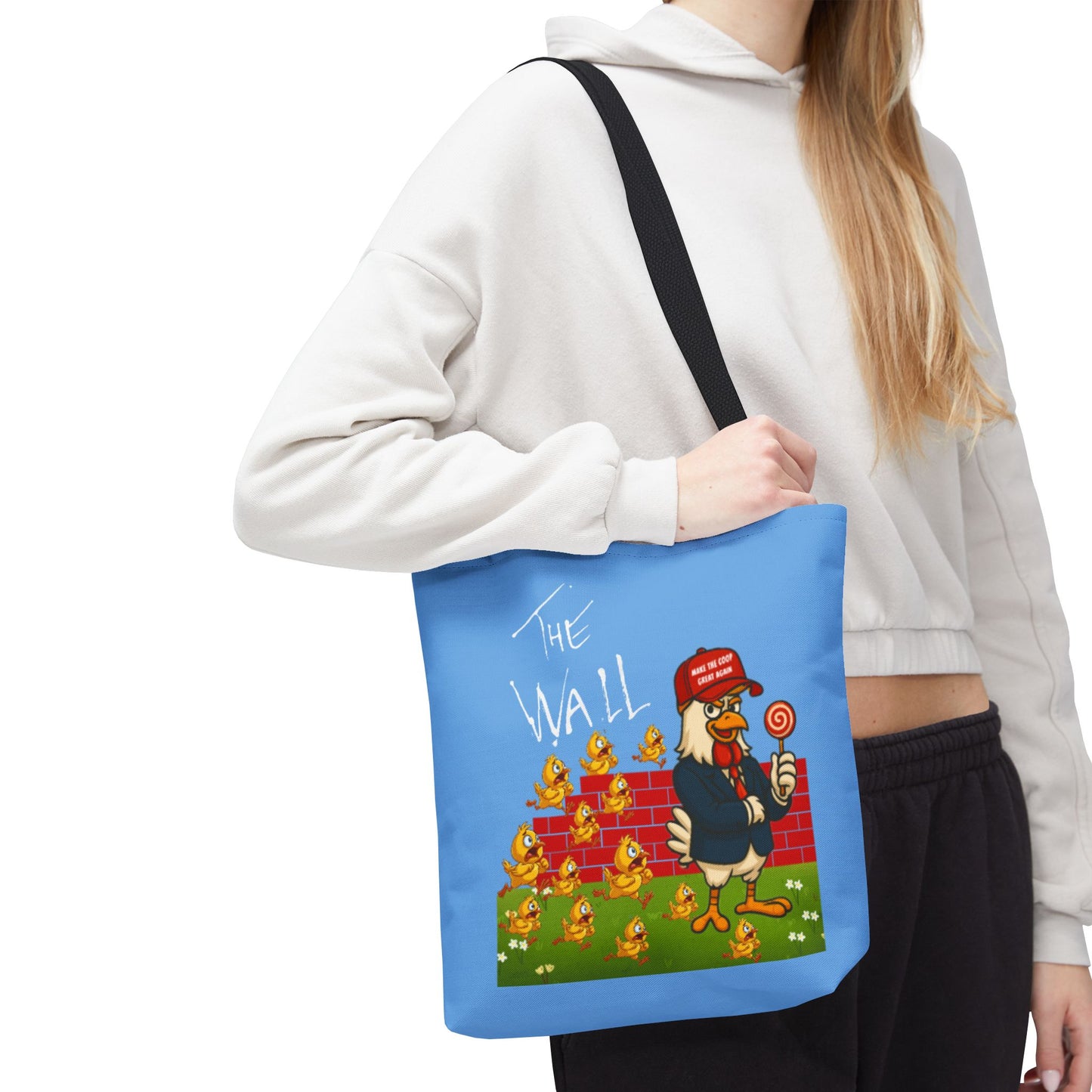 Another Chick Thru The Wall Tote Bag – Funny Political Chicken Graphic | Durable Eco-Friendly Canvas Shopper for Everyday Use