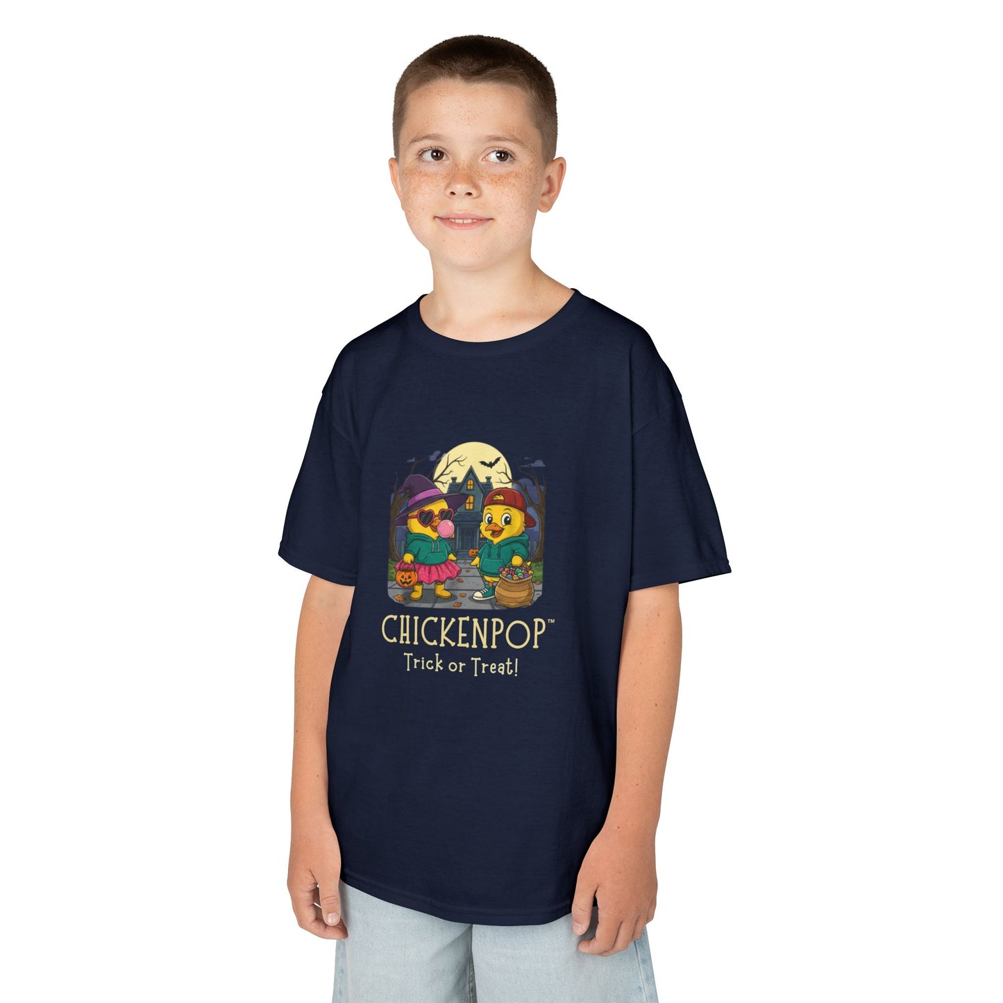 Trick or Treat Kids Halloween Tee | ChickenPop Lil’ Cluckers Sunny & Scramble Halloween Shirt