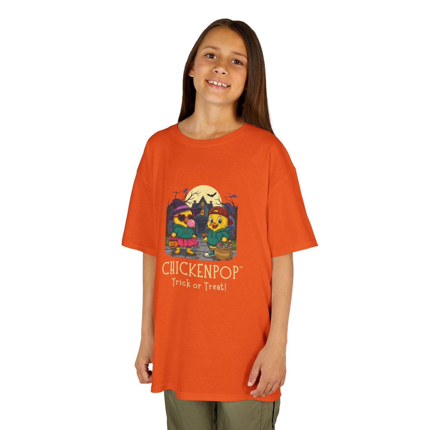 Trick or Treat Kids Halloween Tee | ChickenPop Lil’ Cluckers Sunny & Scramble Halloween Shirt