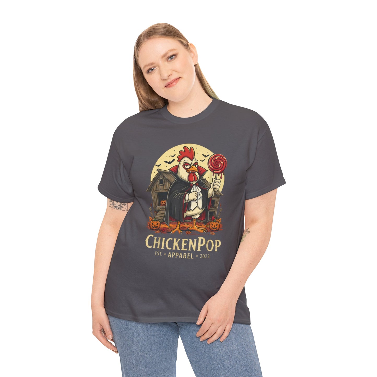 ChickenPop Sucker For a Pop Vampire Rooster Halloween T-Shirt – Funny Spooky Graphic Tee for Fall & Costume Season