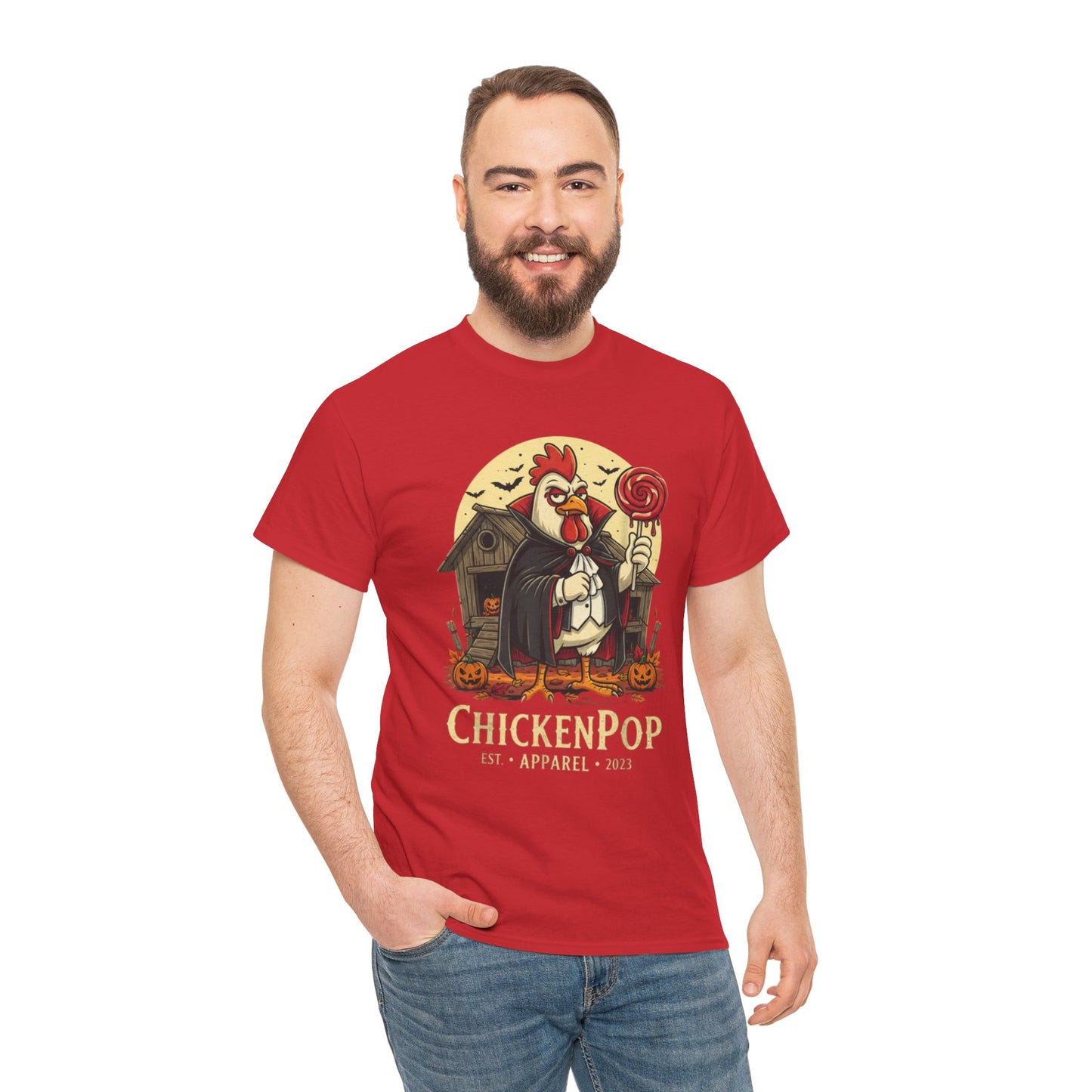ChickenPop Sucker For a Pop Vampire Rooster Halloween T-Shirt – Funny Spooky Graphic Tee for Fall & Costume Season