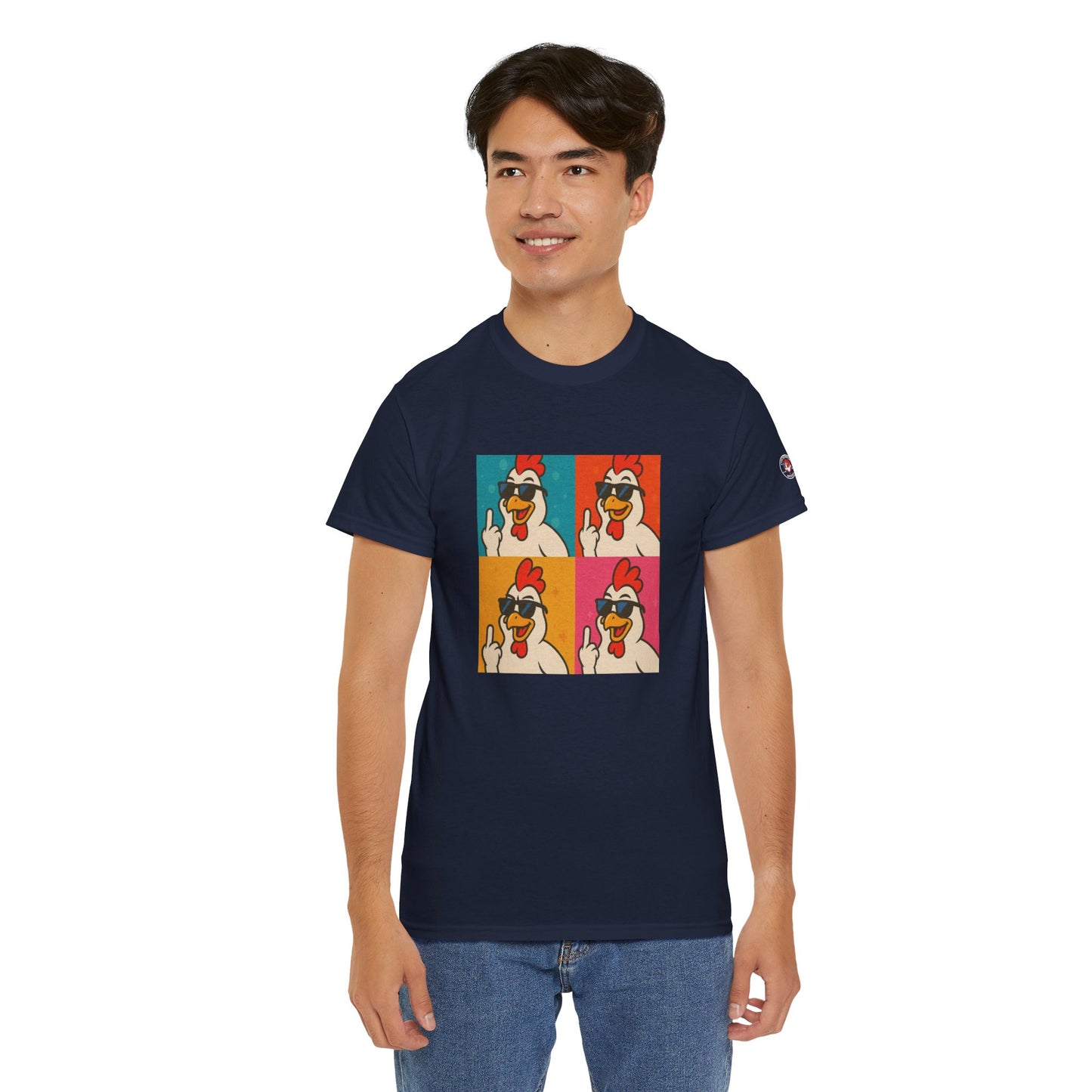 Warhol Pop Art Chicken T-Shirt – Funny Coop Daddy Middle Finger Tee for Bold Style