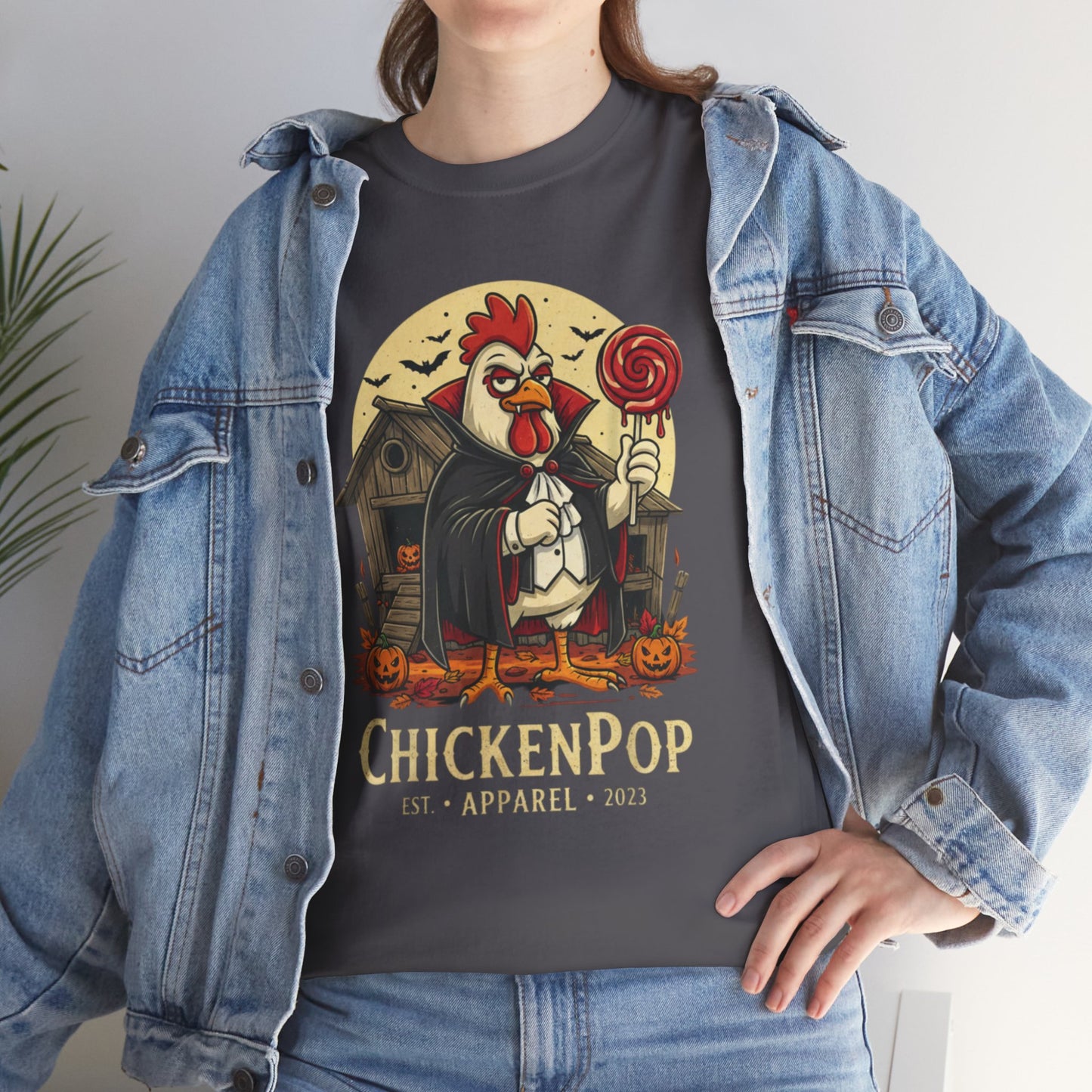 ChickenPop Sucker For a Pop Vampire Rooster Halloween T-Shirt – Funny Spooky Graphic Tee for Fall & Costume Season