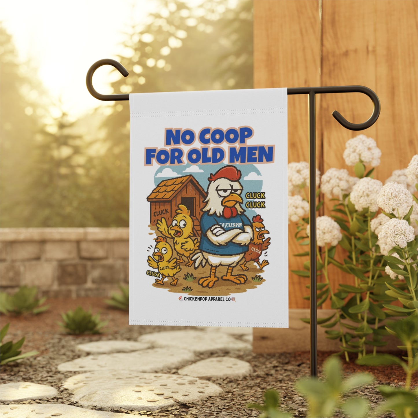 No Coop For Old Men Garden Flag – Funny Chicken Yard Banner | Farmhouse Humor Outdoor Decor