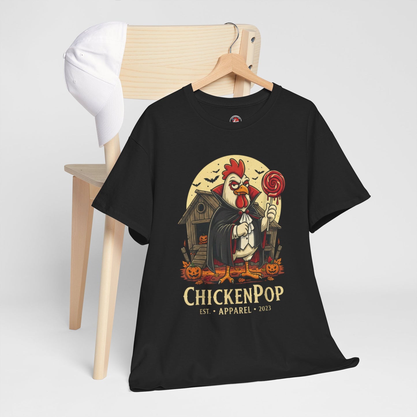 ChickenPop Sucker For a Pop Vampire Rooster Halloween T-Shirt – Funny Spooky Graphic Tee for Fall & Costume Season