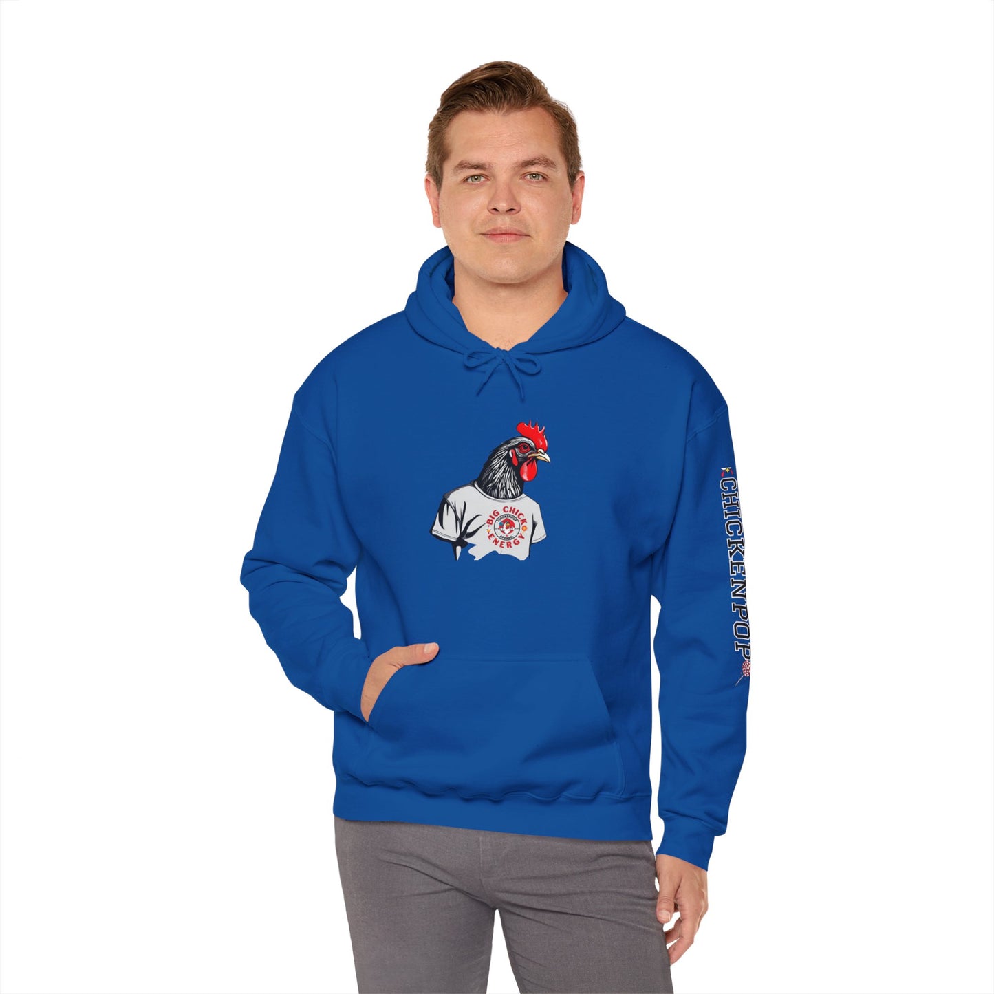 Big Chick Energy Giant Rooster Logo Unisex Hoodie - ChickenPop Arm Logo Edition