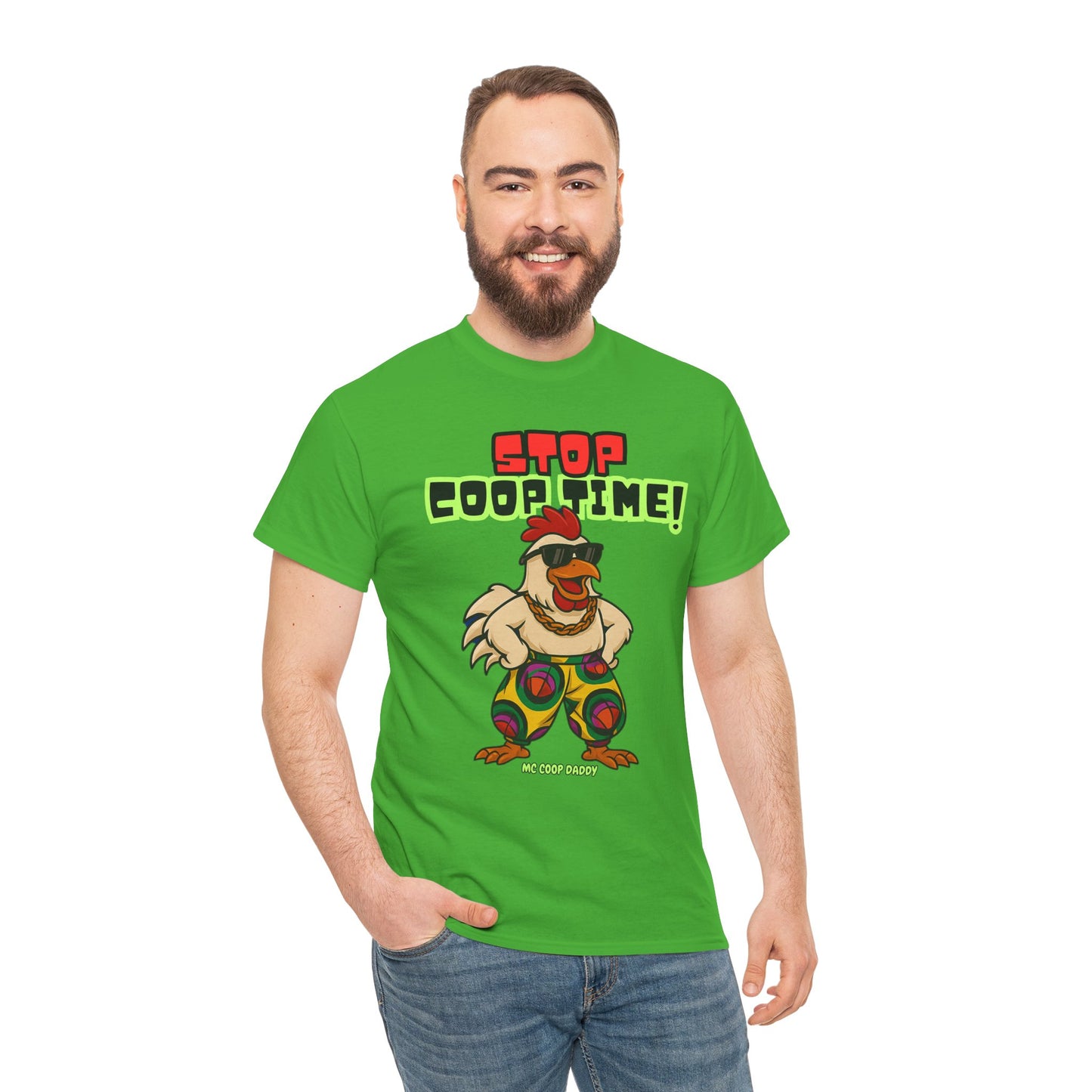 Stop COOP TIME! Funny Chicken T-Shirt – MC Coop Daddy 90s Hip Hop Parody Tee | Unisex Heavy Cotton | ChickenPop Apparel