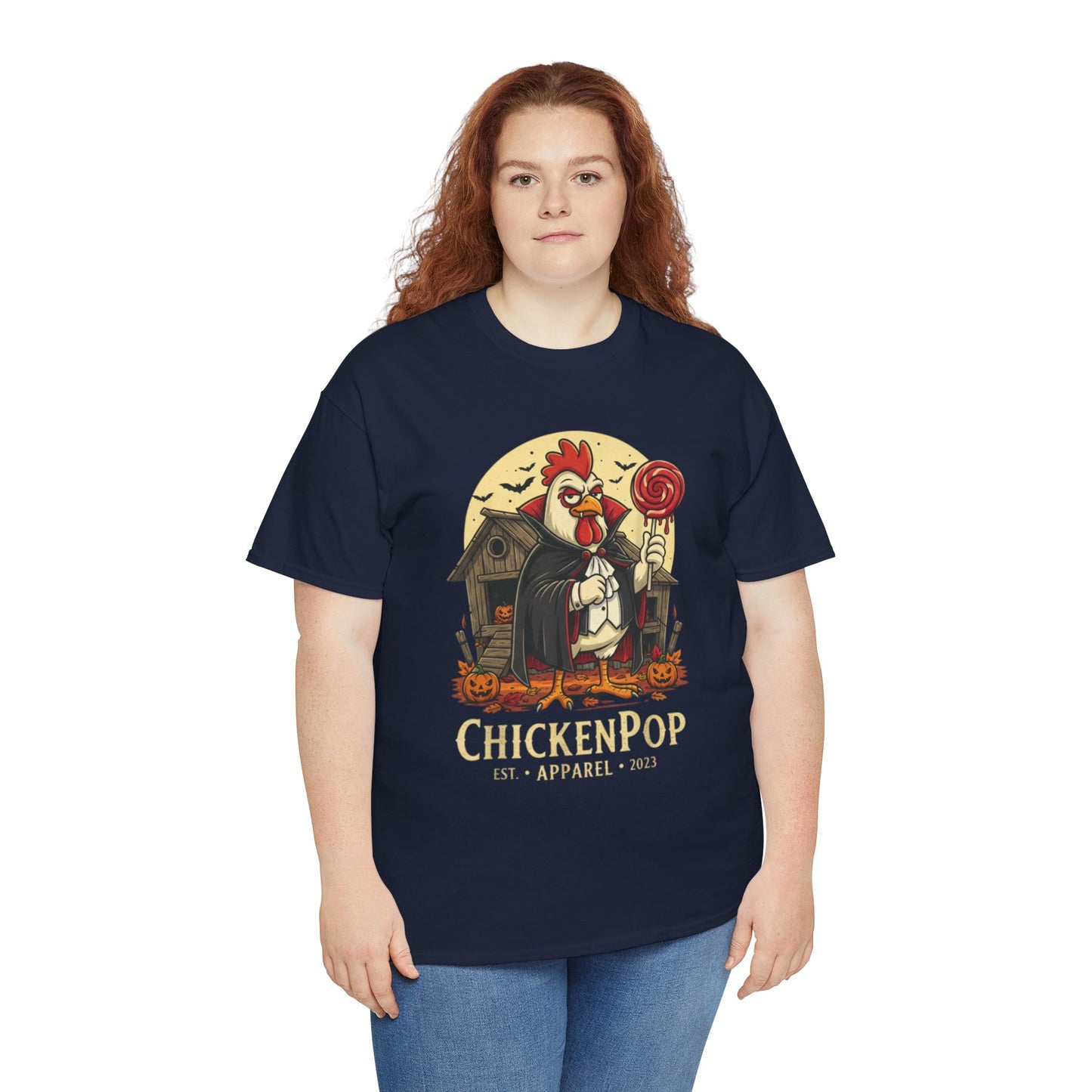 ChickenPop Sucker For a Pop Vampire Rooster Halloween T-Shirt – Funny Spooky Graphic Tee for Fall & Costume Season