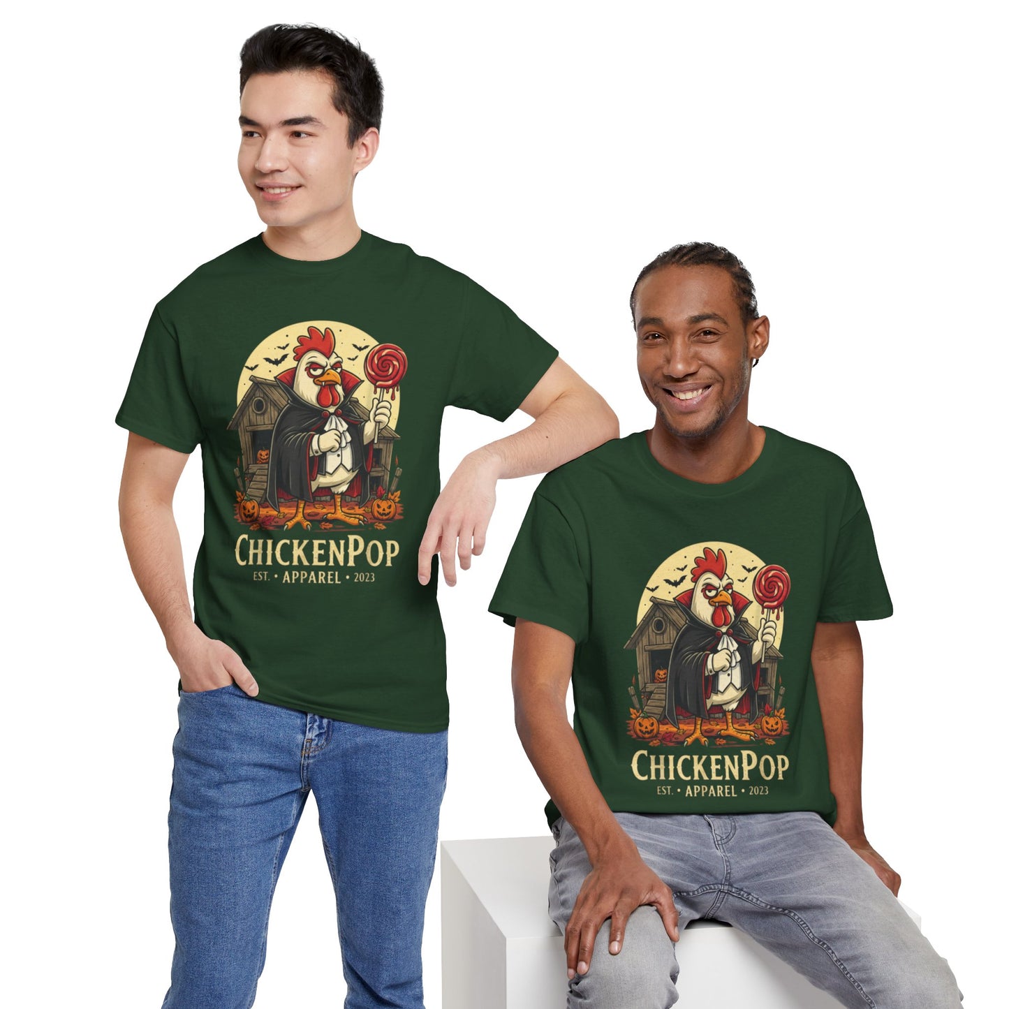 ChickenPop Sucker For a Pop Vampire Rooster Halloween T-Shirt – Funny Spooky Graphic Tee for Fall & Costume Season
