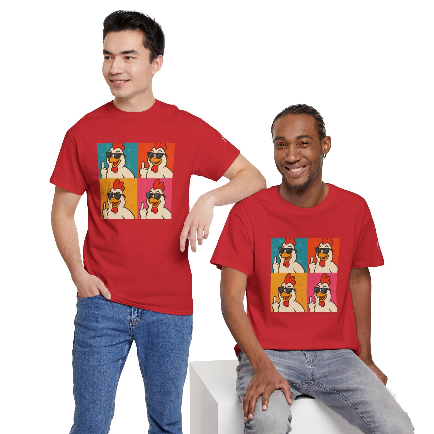 Warhol Pop Art Chicken T-Shirt – Funny Coop Daddy Middle Finger Tee for Bold Style