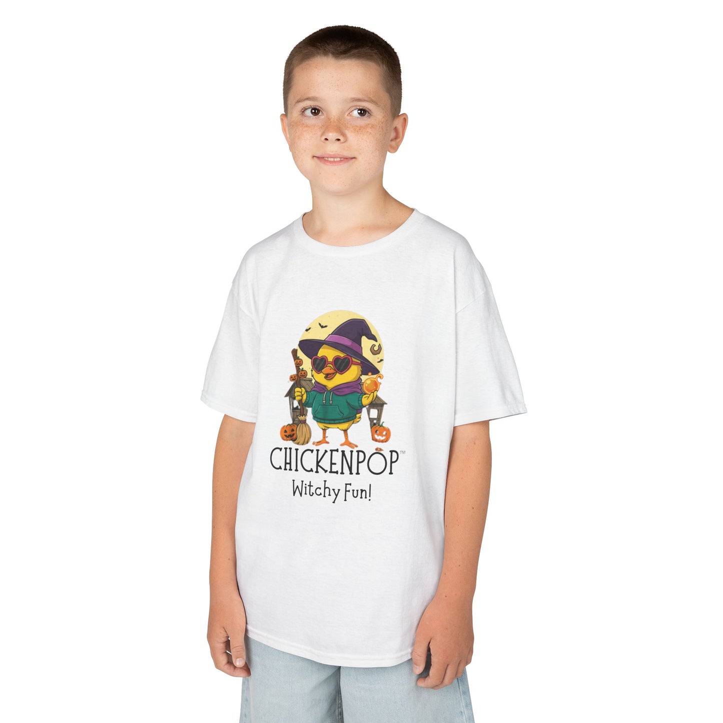 Sunny the Witchy Chick Kid’s Halloween Tee | ChickenPop Lil’ Cluckers Wicktastic Fun Shirt