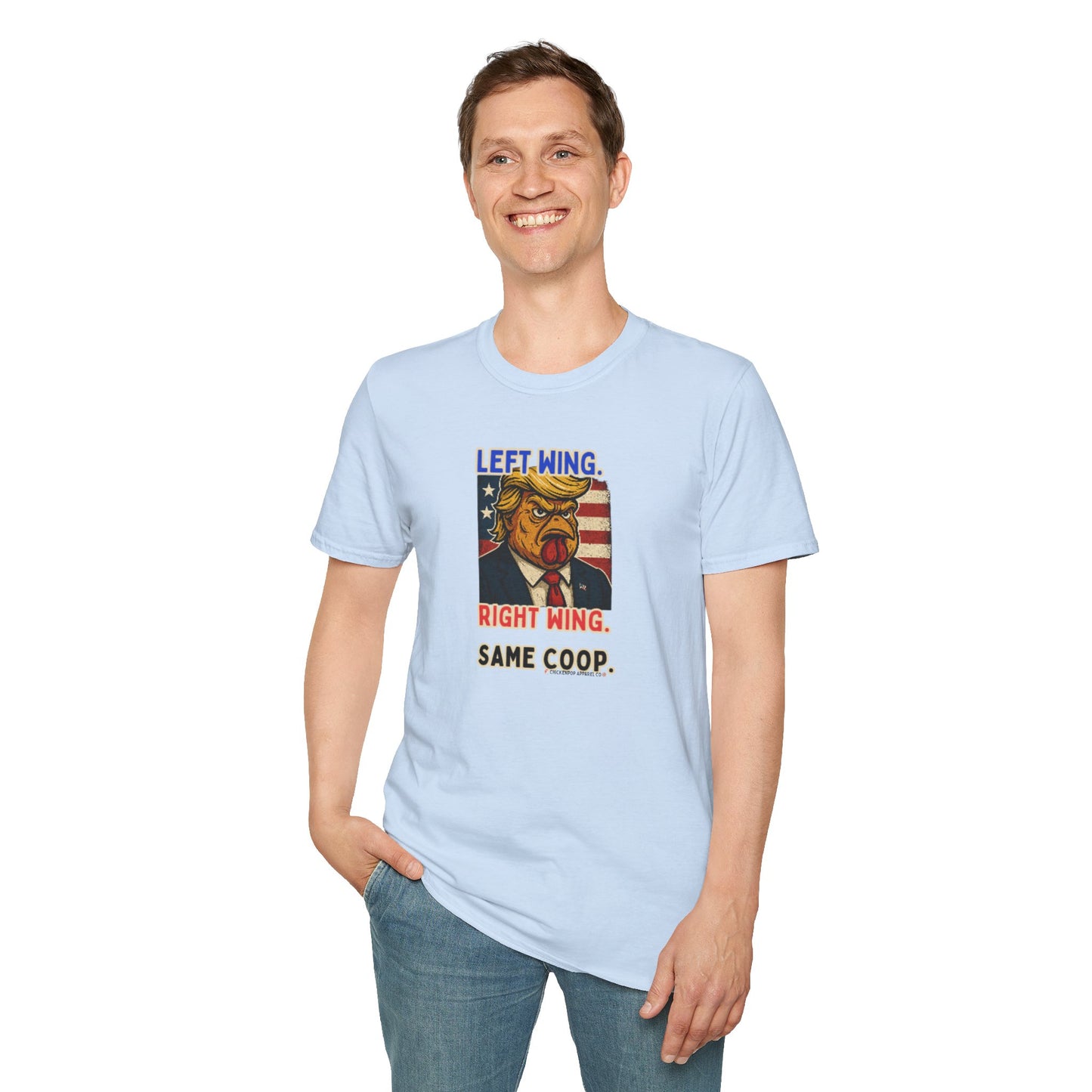 Cock-a-Doodle-Don "Left Wing. Right Wing. Same Coop." Political Satire Tee – Unisex Graphic T-Shirt