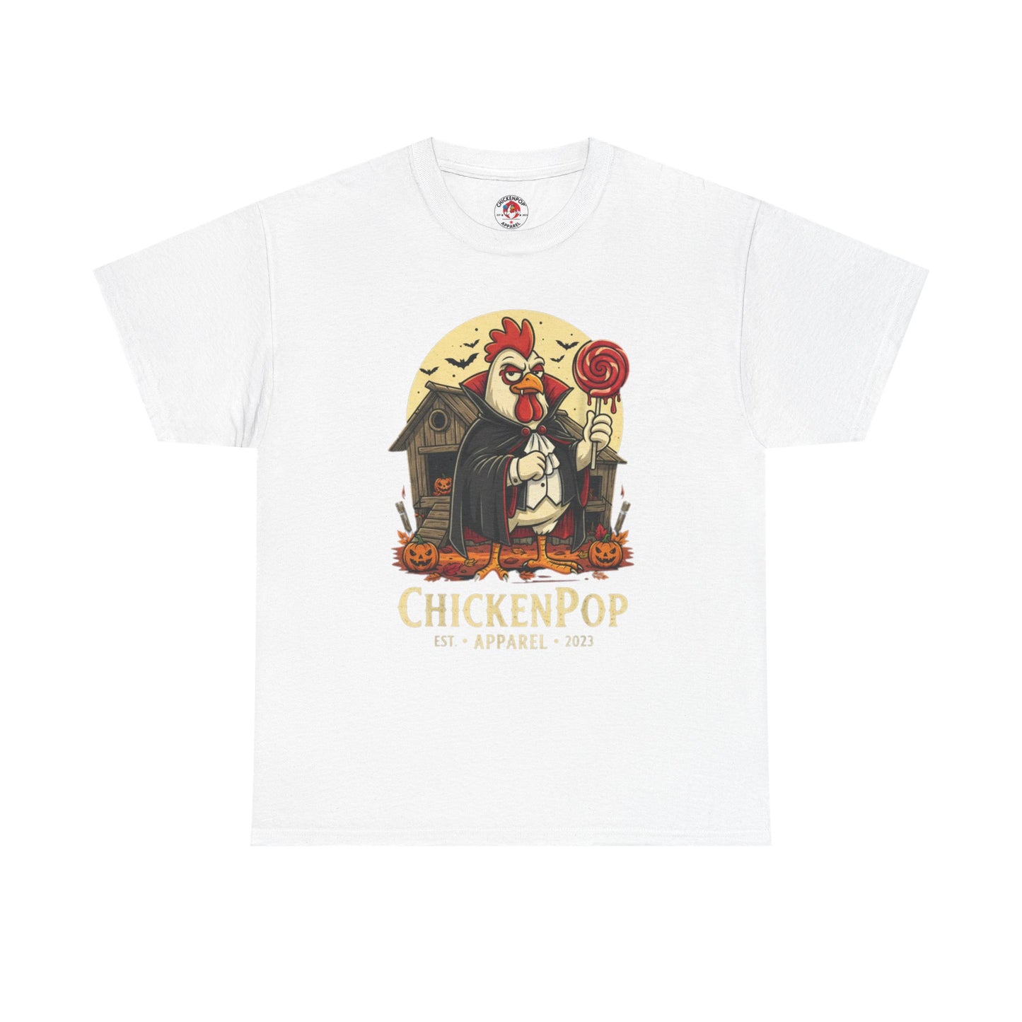 ChickenPop Sucker For a Pop Vampire Rooster Halloween T-Shirt – Funny Spooky Graphic Tee for Fall & Costume Season