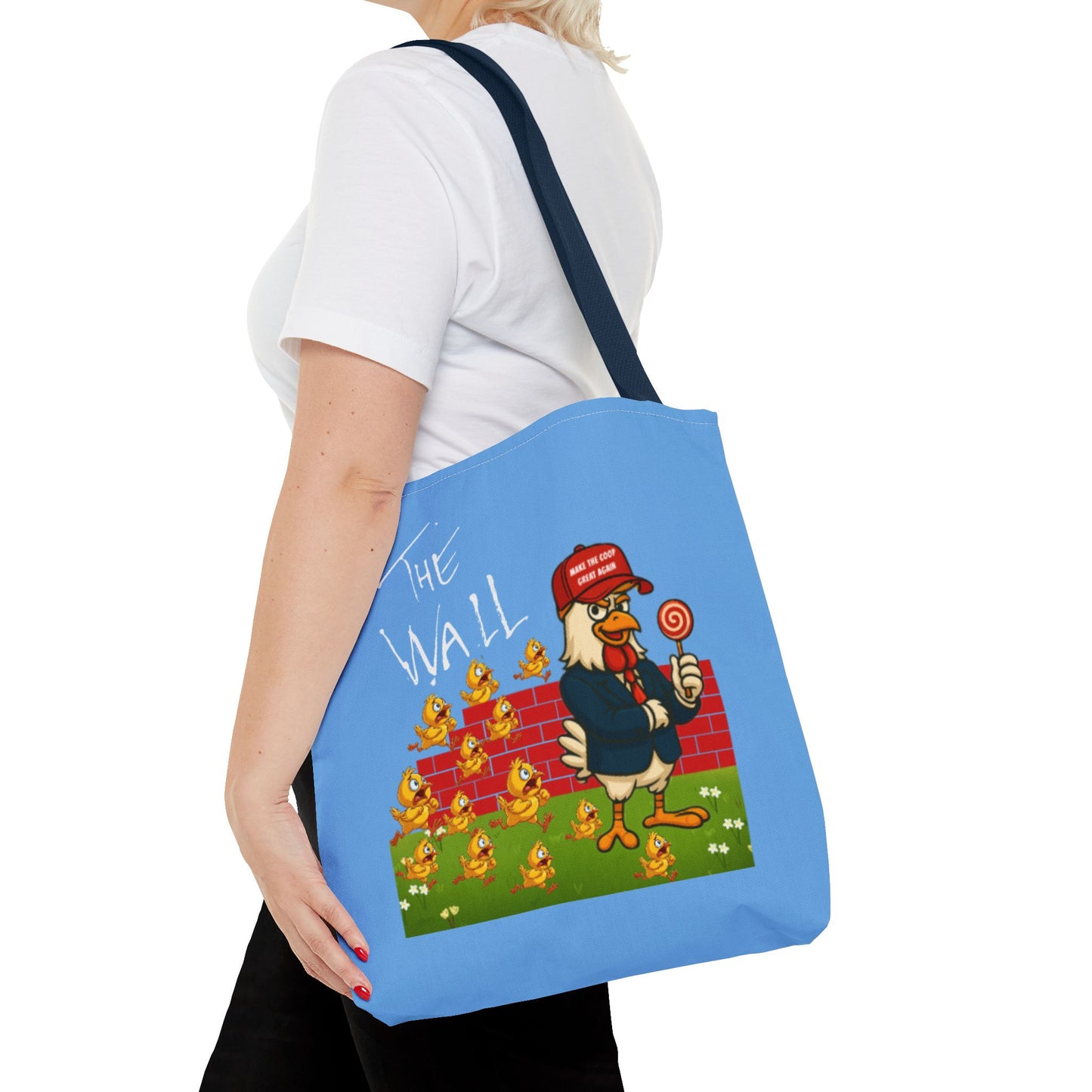 Another Chick Thru The Wall Tote Bag – Funny Political Chicken Graphic | Durable Eco-Friendly Canvas Shopper for Everyday Use