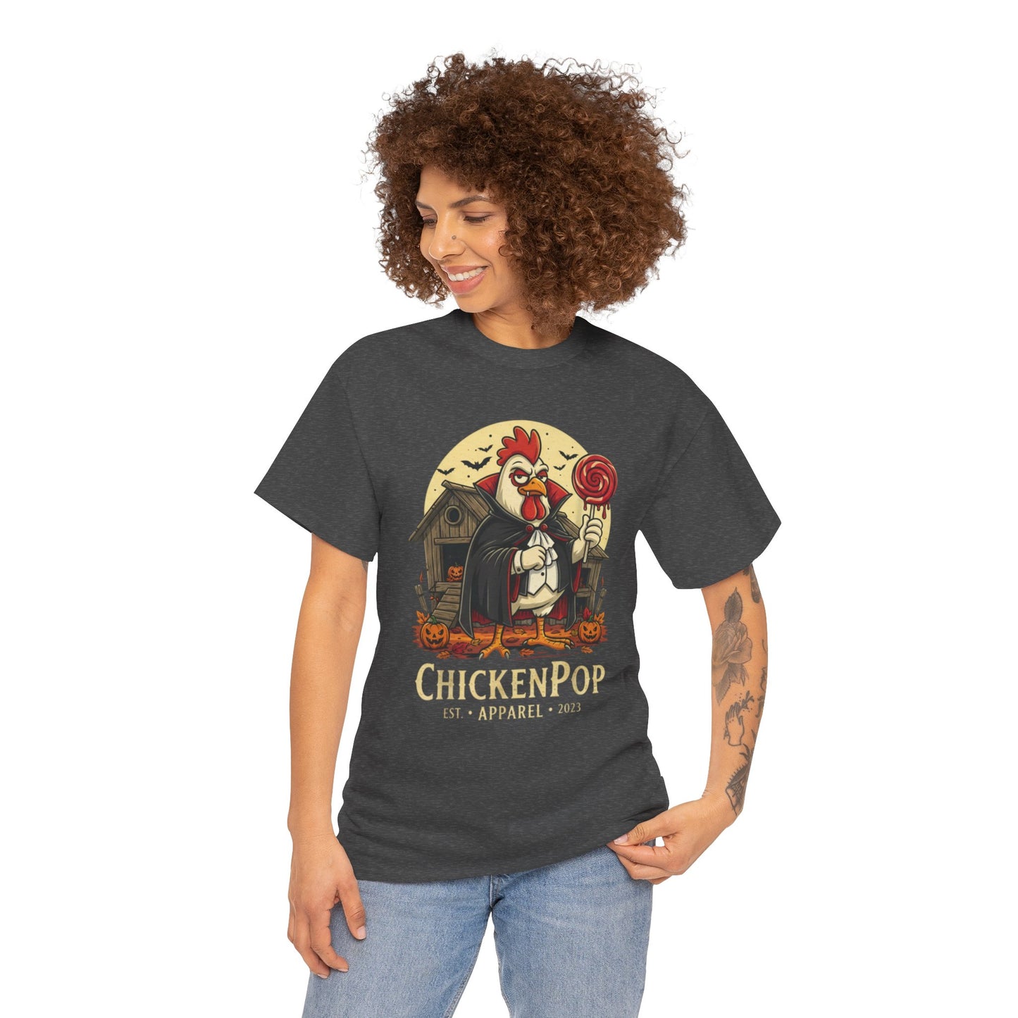 ChickenPop Sucker For a Pop Vampire Rooster Halloween T-Shirt – Funny Spooky Graphic Tee for Fall & Costume Season