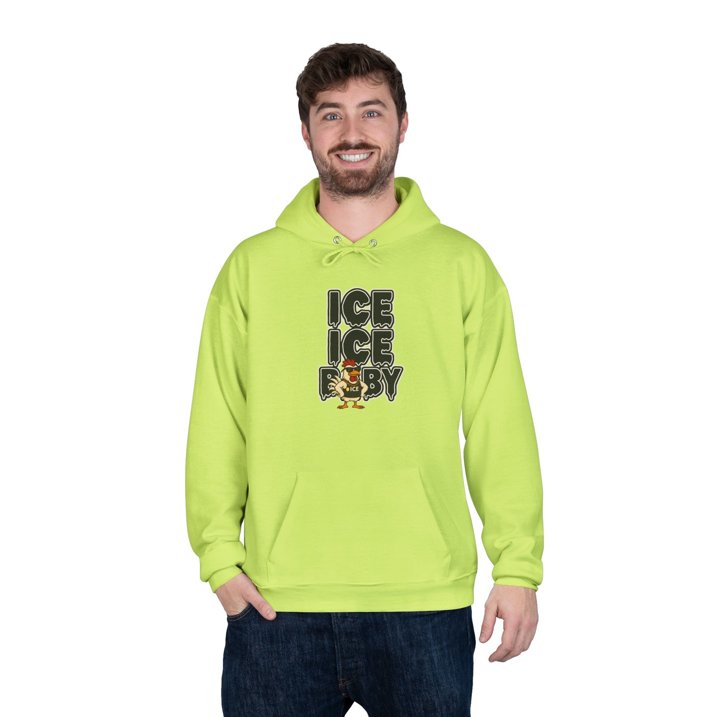 ICE ICE BABY Funny Chicken Hoodie – Retro Hip-Hop Pullover for Music Fans, Students & Cold-Weather Comedians