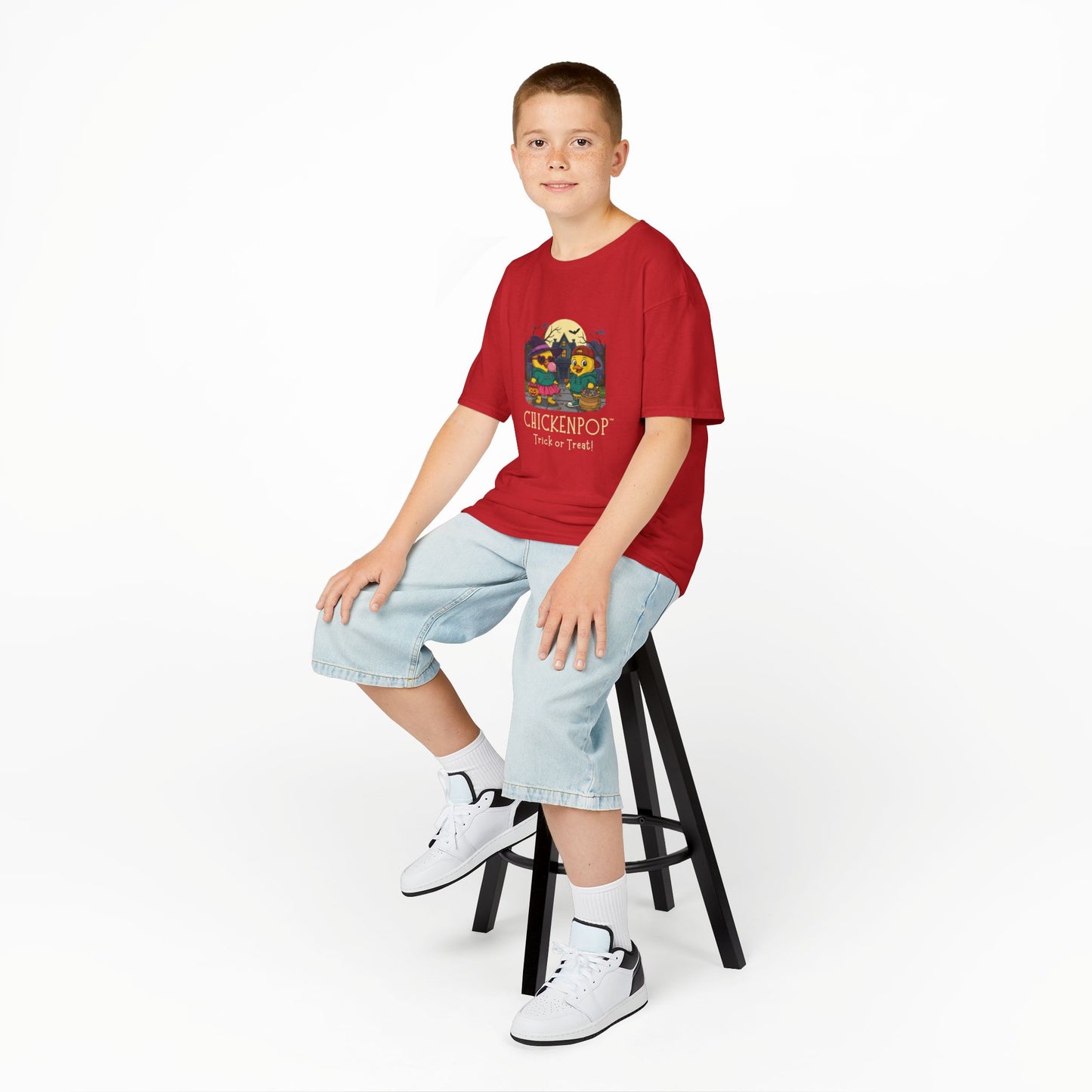Trick or Treat Kids Halloween Tee | ChickenPop Lil’ Cluckers Sunny & Scramble Halloween Shirt