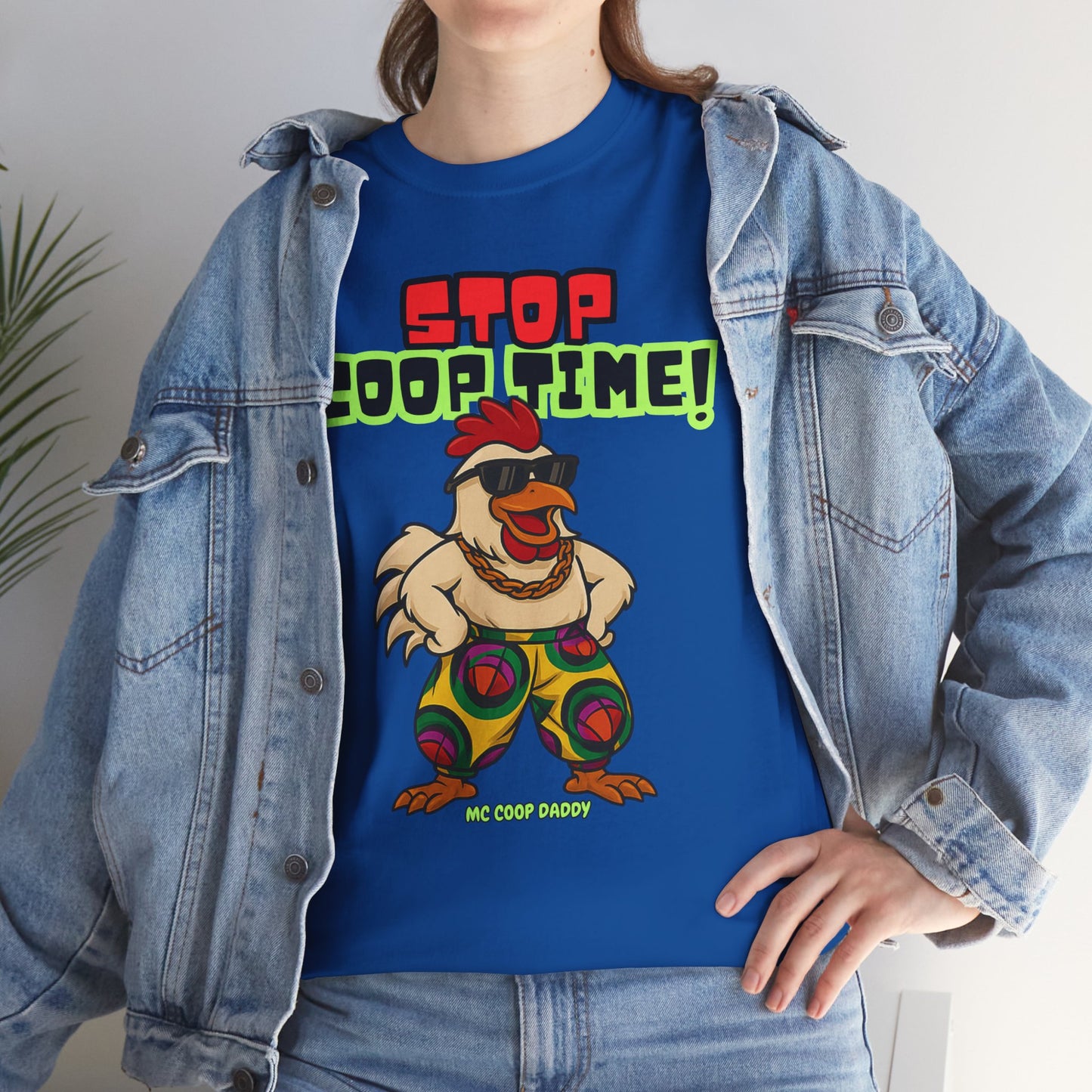 Stop COOP TIME! Funny Chicken T-Shirt – MC Coop Daddy 90s Hip Hop Parody Tee | Unisex Heavy Cotton | ChickenPop Apparel