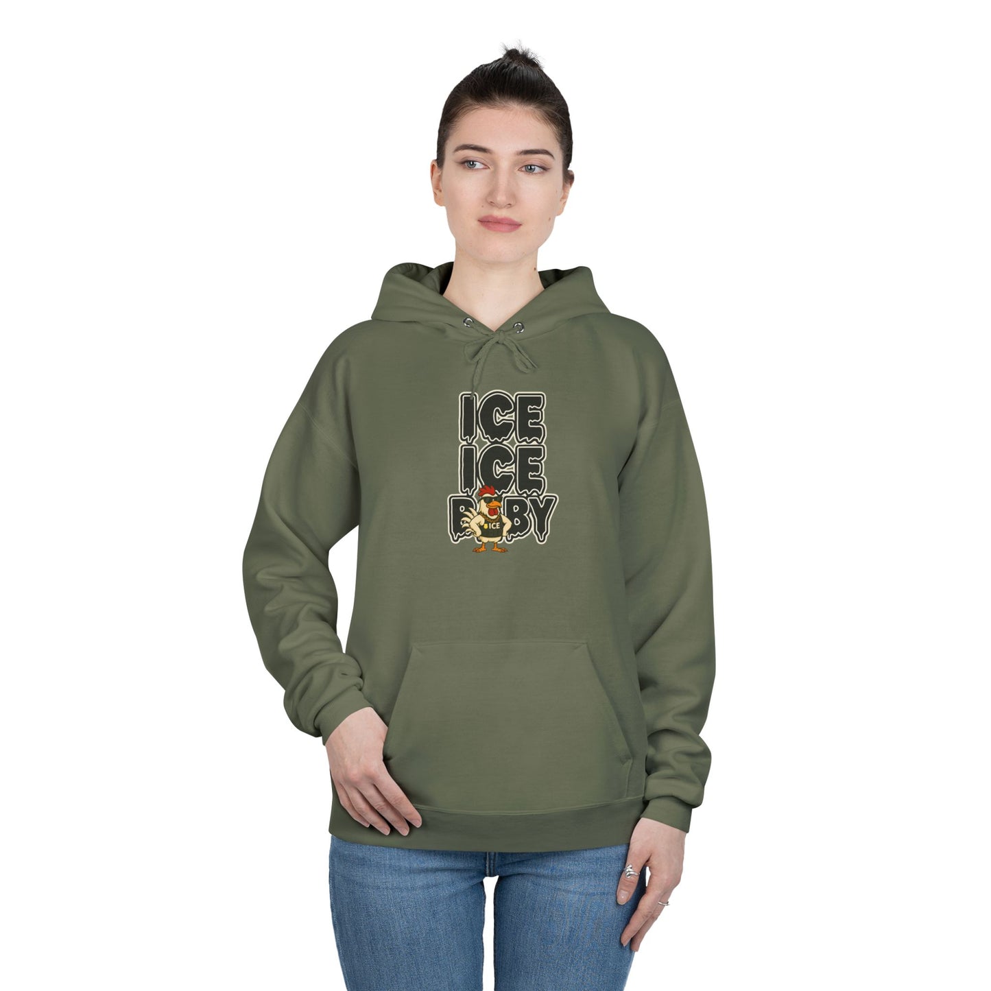 ICE ICE BABY Funny Chicken Hoodie – Retro Hip-Hop Pullover for Music Fans, Students & Cold-Weather Comedians