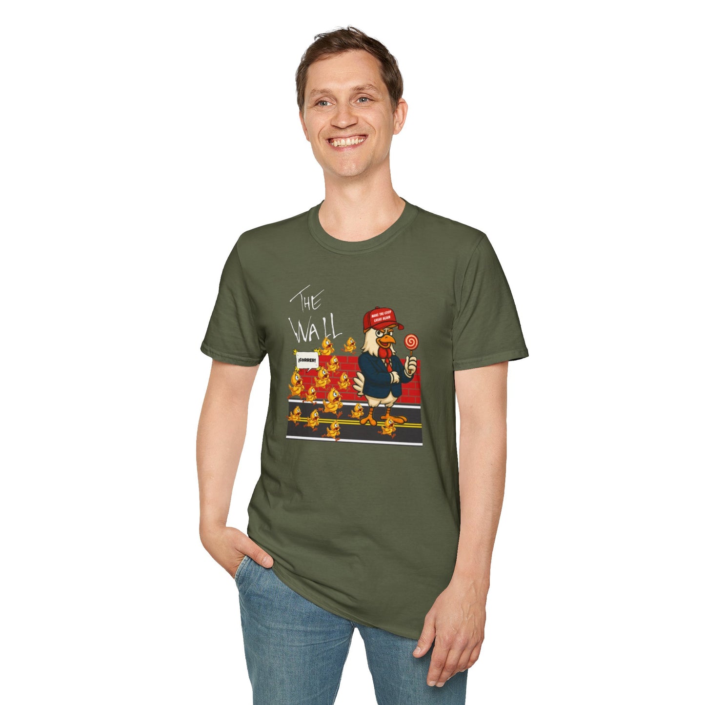 Another Chick Thru The Wall | Funny Political Chicken Graphic Tee – Cock-a-Doodle-Don Collection